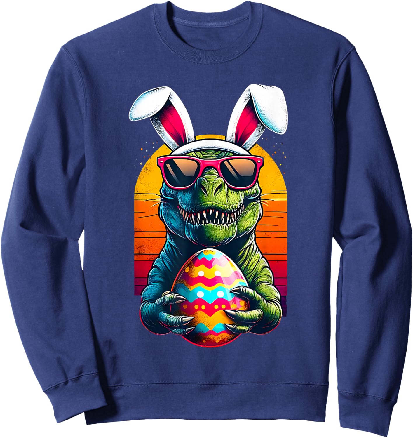 Happy Eastrawr TRex Easter Funny Dinosaur Bunny Egg Hunt Boy Sweatshirt - Sweatshirt | Navy