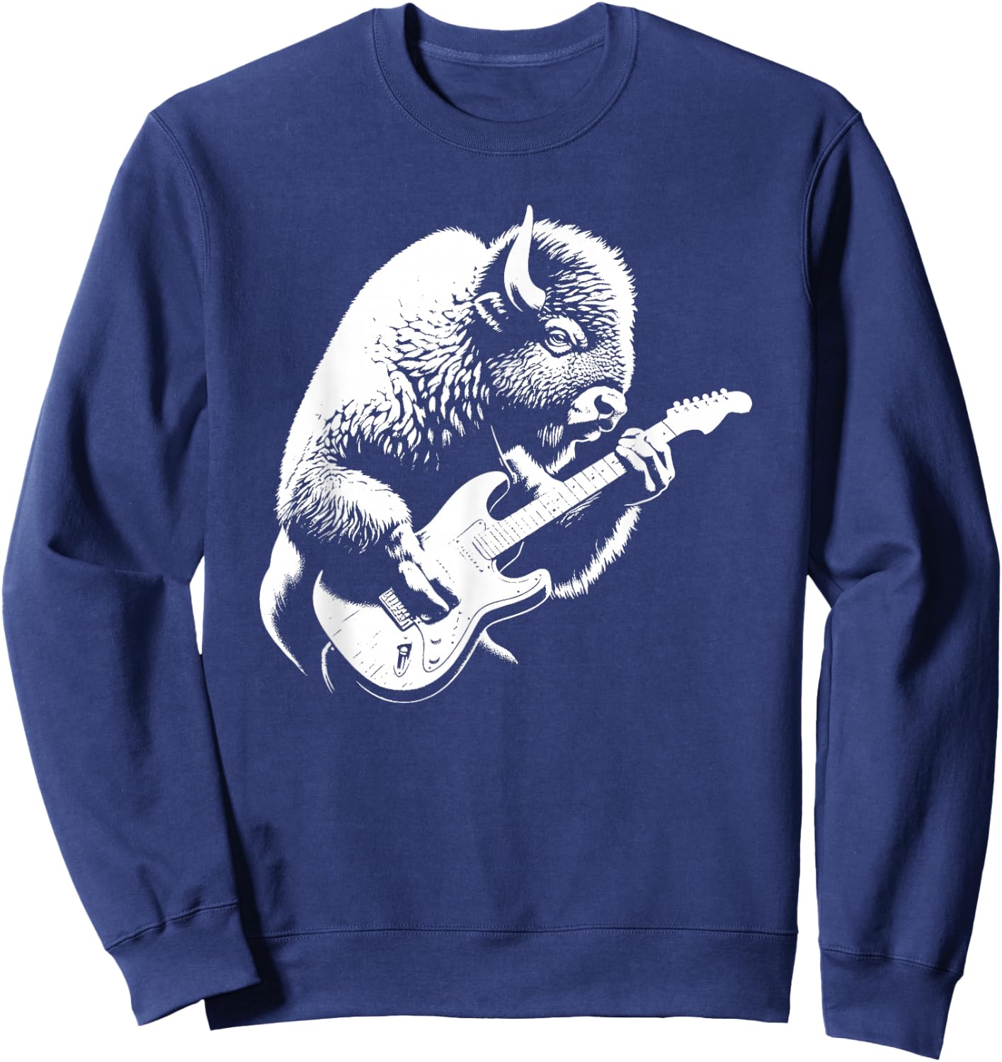 Bison Playing Electric Guitar Rock Star Guitarist Sweatshirt - Sweatshirt | Navy