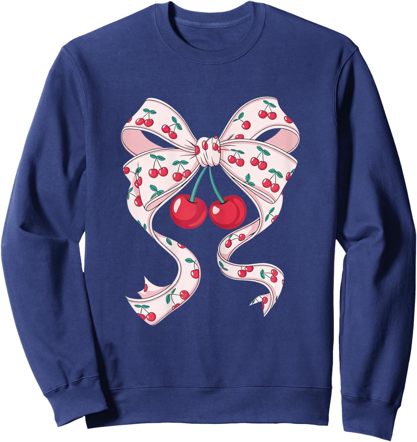 Pretty Pink Bow Woman Cute Cherries Cute Sweatshirt - Sweatshirt | Navy