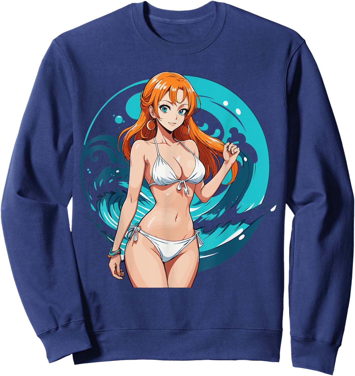 Sexy Waifu Beach Anime Girl Japanese Sweatshirt - Sweatshirt | Navy