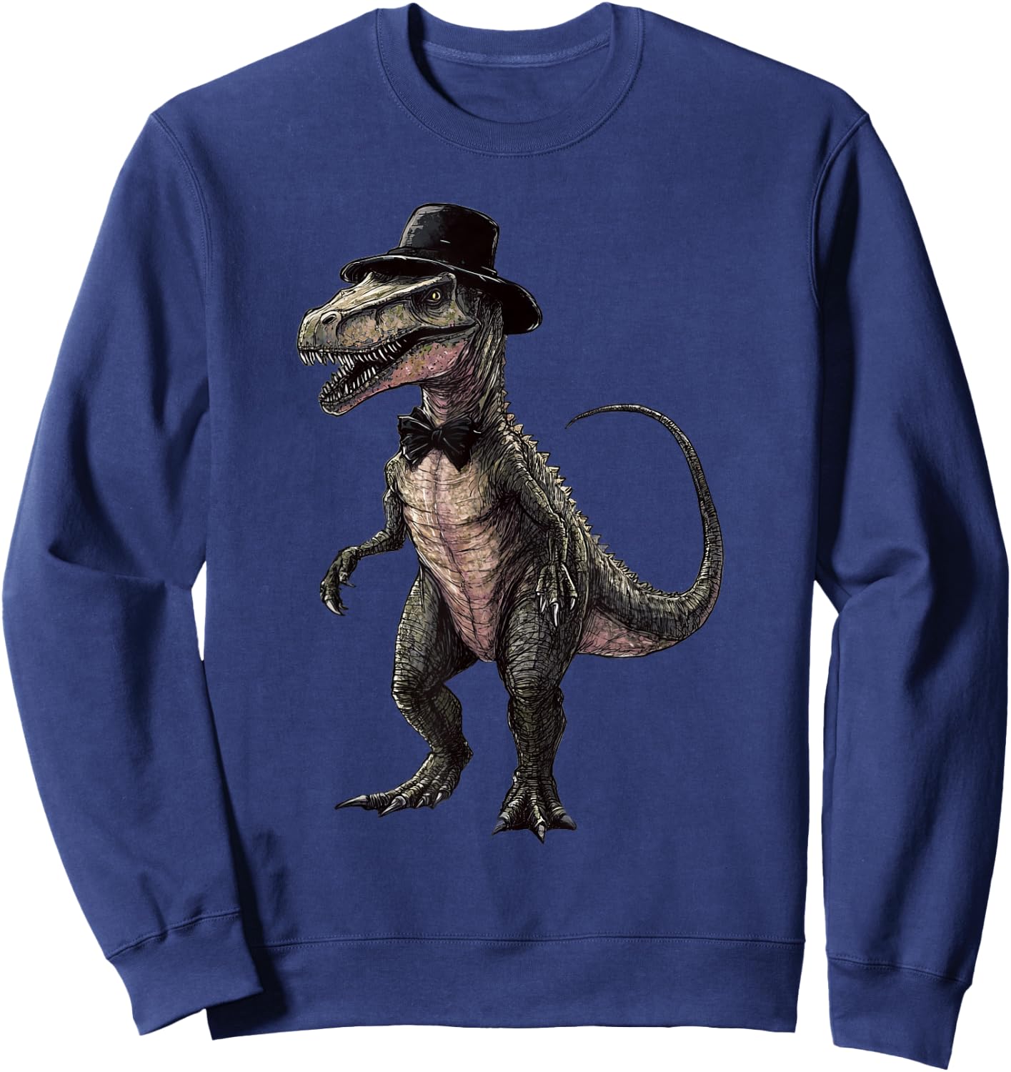 Spinosaurus Dinosaur Wearing A Hat And Bowtie Sweatshirt - Sweatshirt | Navy