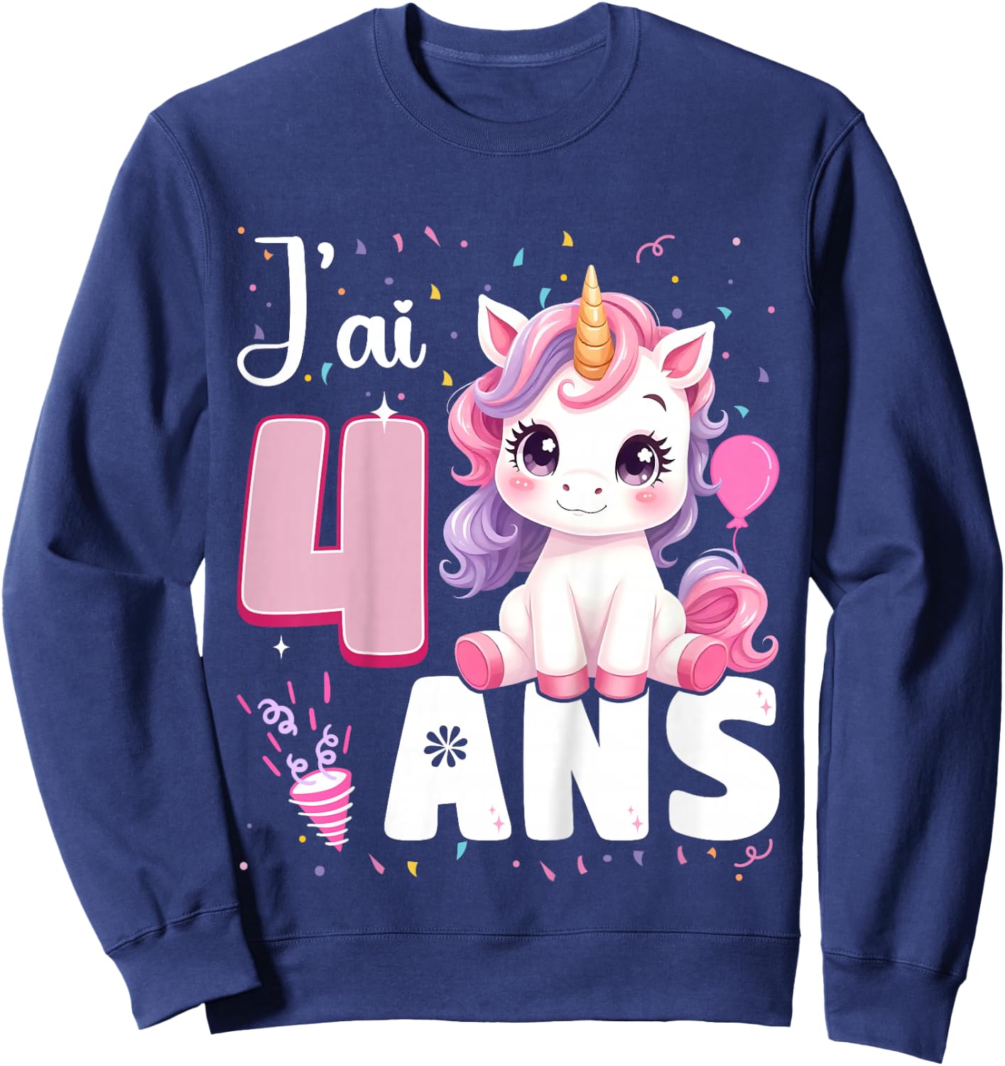 Child Girl 4 Years Unicorn Girl Birthday 4 Years I Ai 4 Years , Black, 2 Sweatshirt - Sweatshirt | Navy