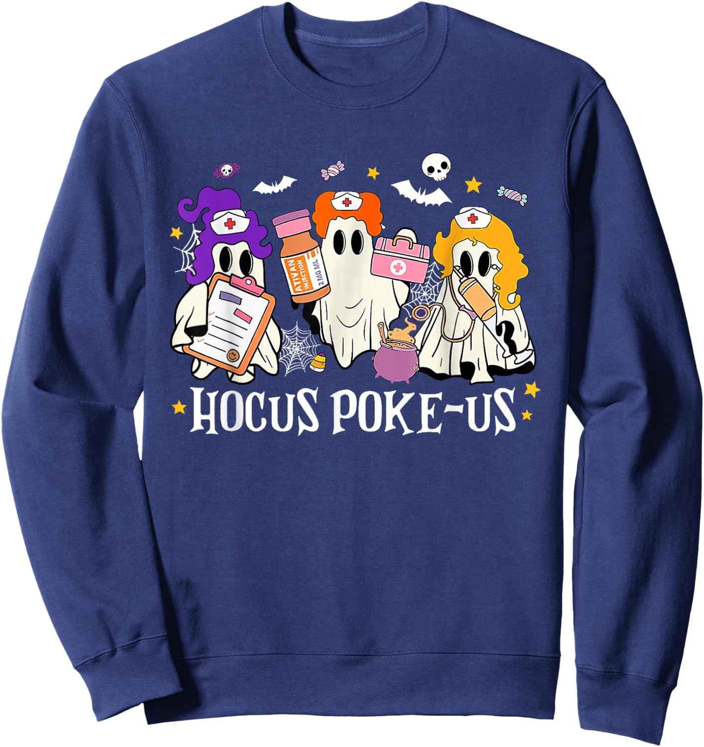 Hocus Poke-us Nurse Hocus Pocus Spooky Nurse Halloween Sweatshirt - Sweatshirt | Navy