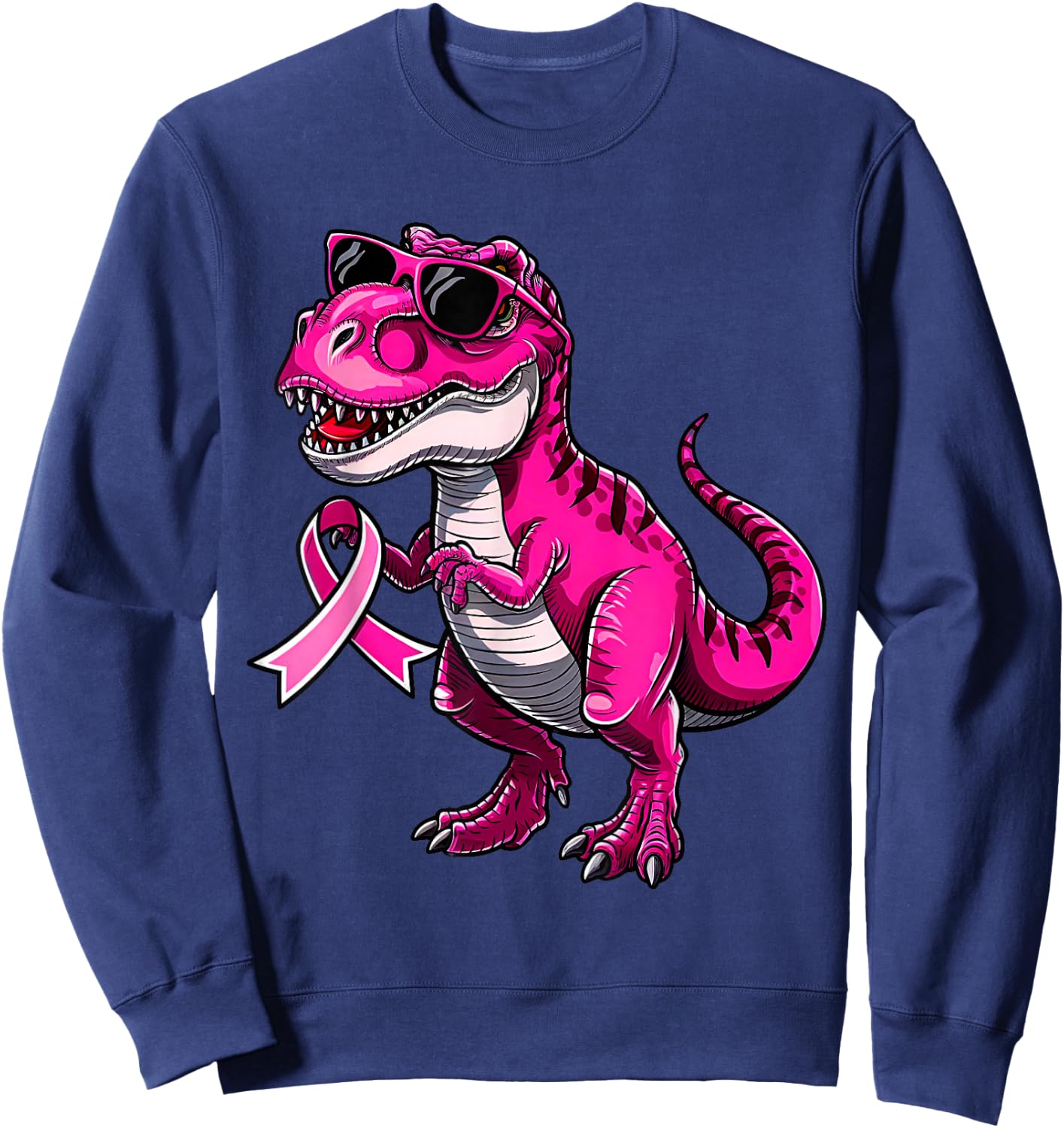 In October We Wear Pink Dinosaur Breast Cancer Awareness Sweatshirt - Sweatshirt | Navy