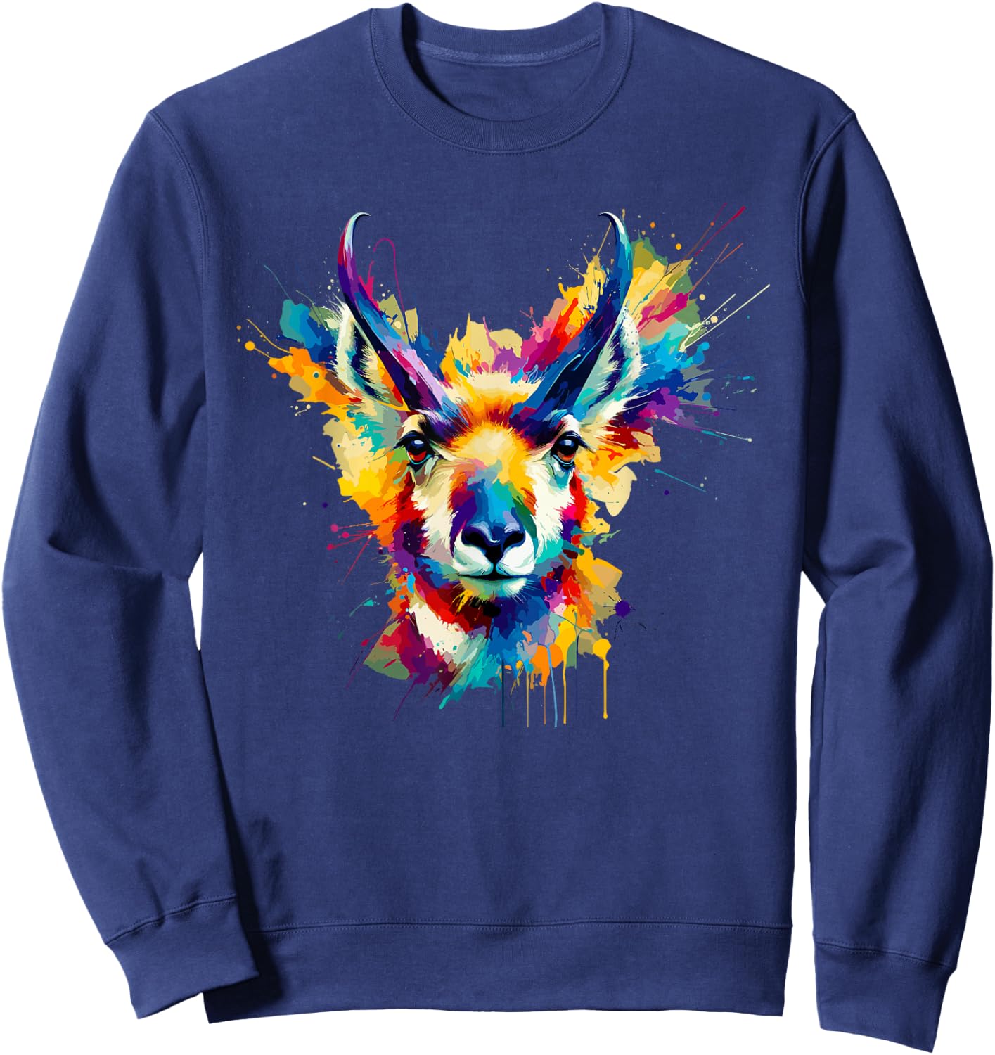 Colorful Splash Art Pronghorn American Antelope Pronghorns Sweatshirt - Sweatshirt | Navy