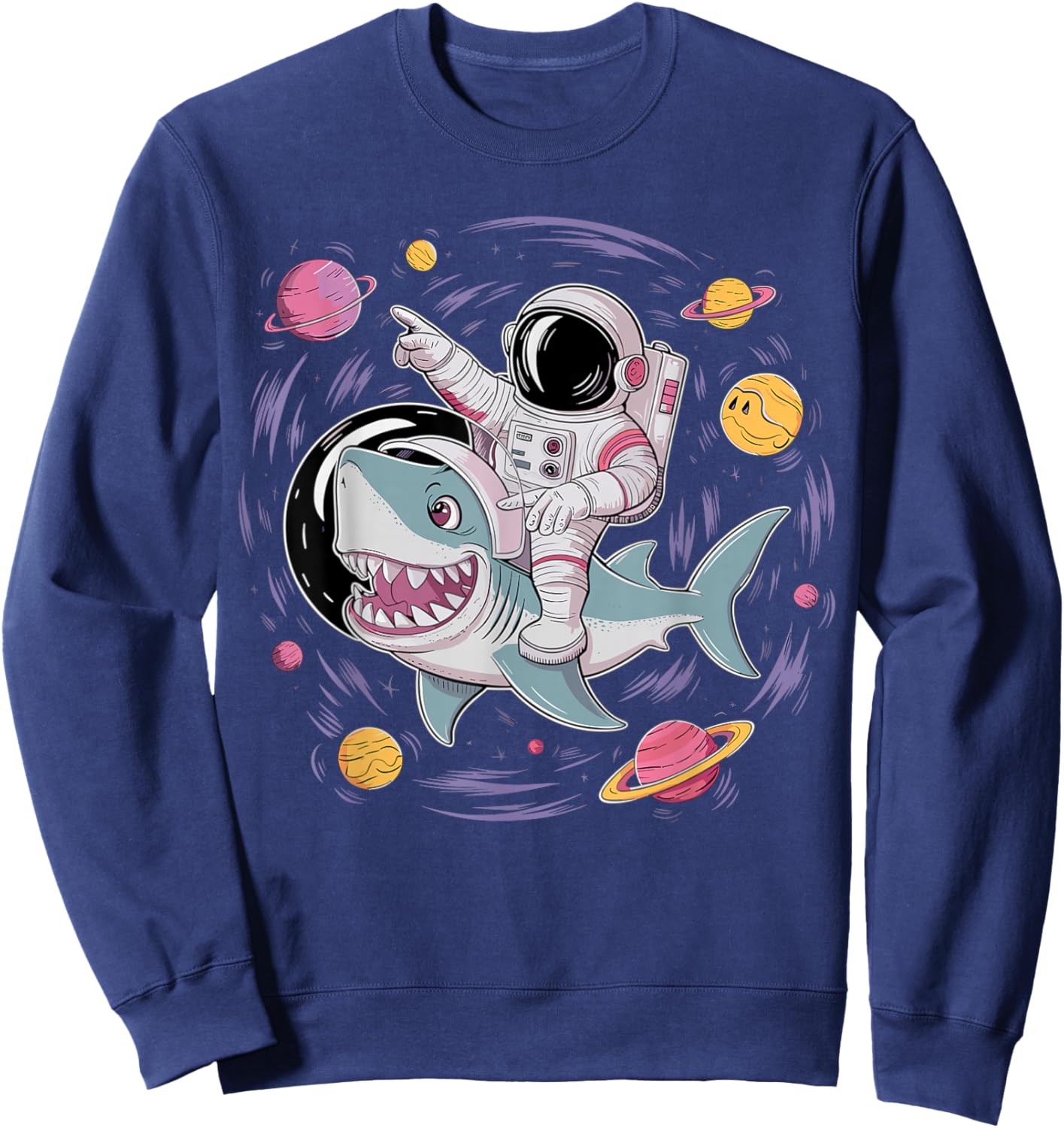 Astronaut Riding Shark Birthday Party in Outer Space Sweatshirt - Sweatshirt | Navy