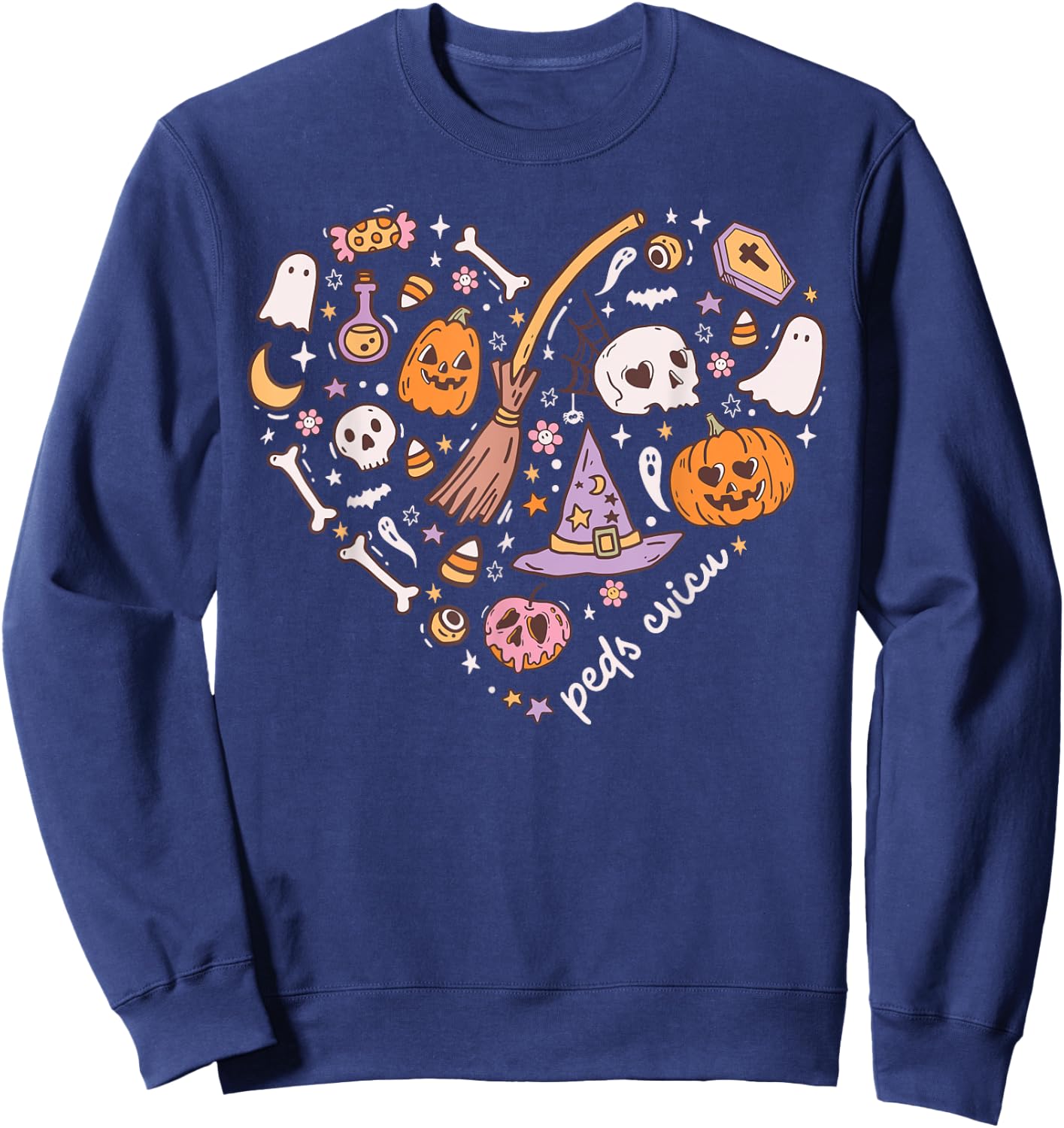 Cute PEDS CVICU Heart Halloween Pediatric Cardiac ICU Nurse Sweatshirt - Sweatshirt | Navy