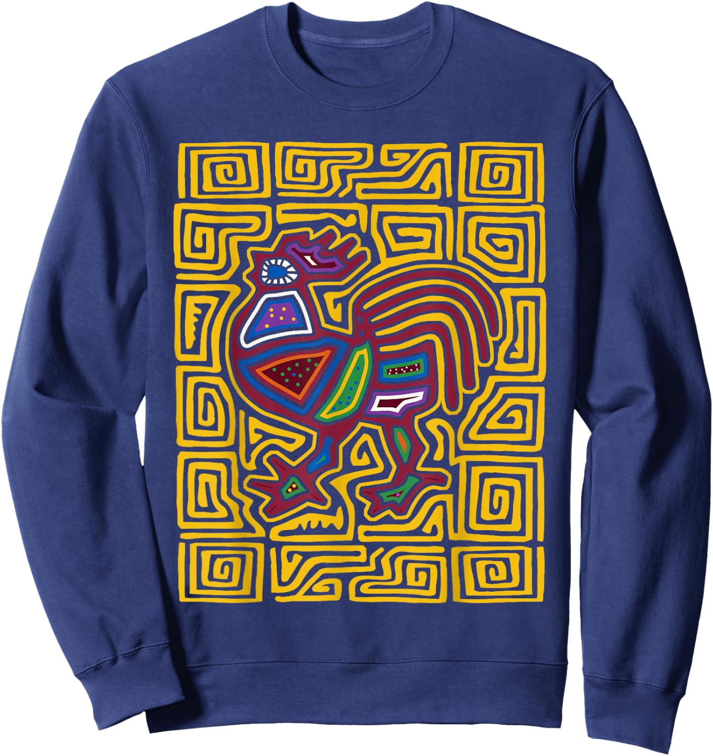 Rooster Mola Art by Panama Kuna Tribe Chicken Sweatshirt - Sweatshirt | Navy