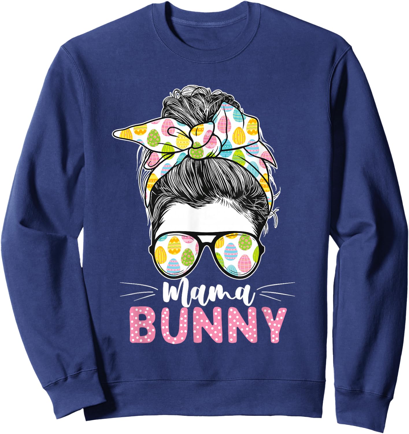 Mama Bunny - Leopard Sunglasses Easter Sunday Bunny Sweatshirt - Sweatshirt | Navy