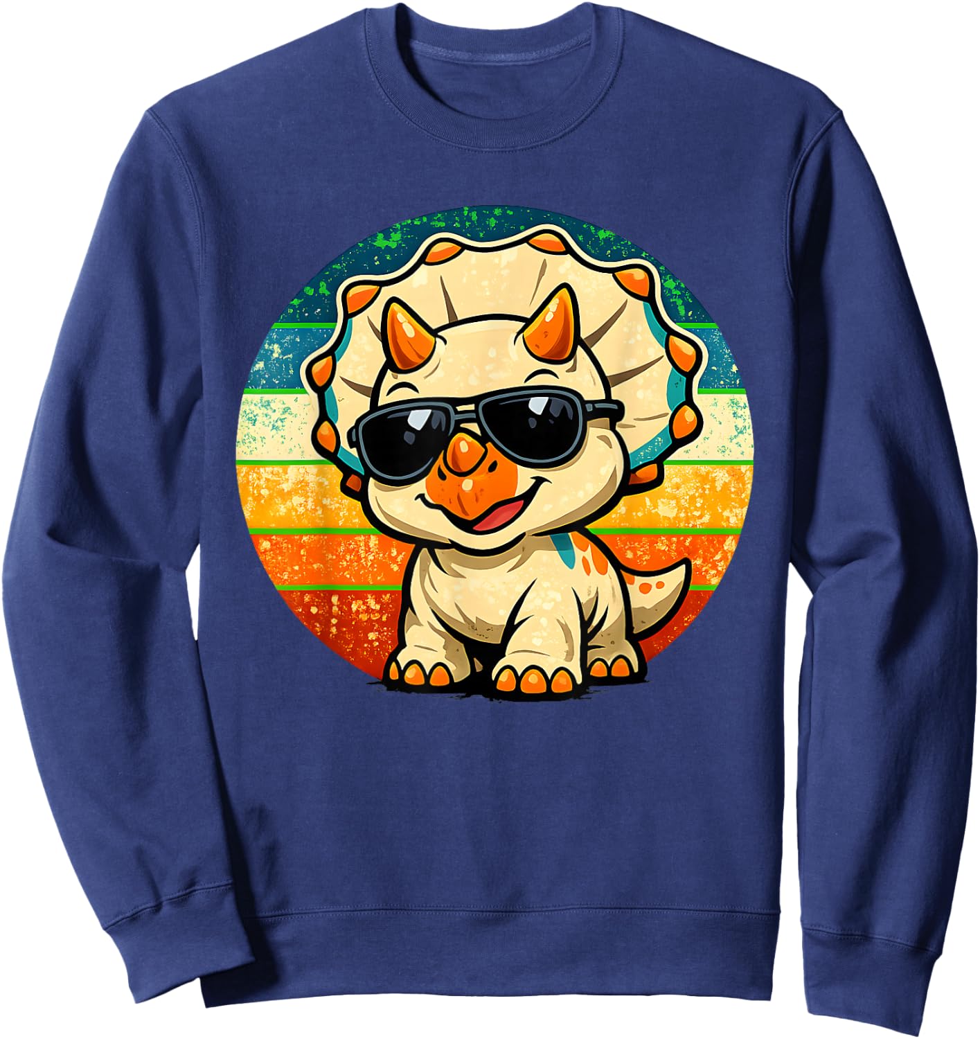 Cute Baby Triceratops Sunglasses Retro Funny Dinosaur Kids Sweatshirt - Sweatshirt | Navy