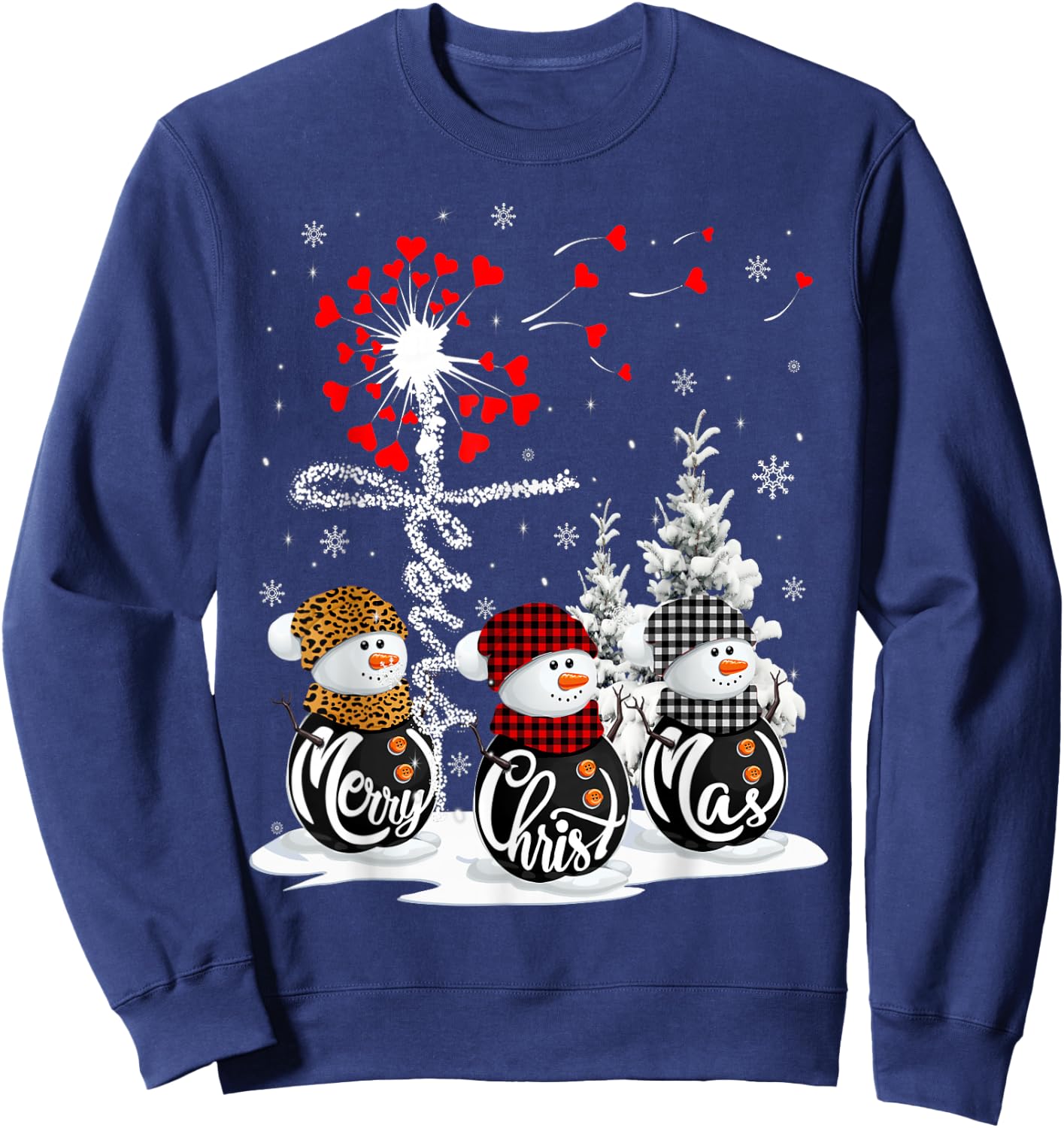 Merry Christmas Snowman Leopard Buffalo Red Plaid Men Women Sweatshirt - Sweatshirt | Navy