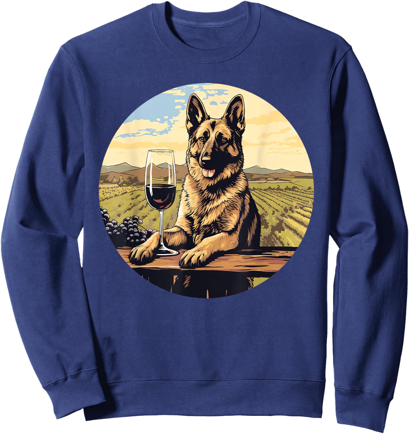 German Shepherd Wine Funny Dog Vineyard Sweatshirt - Sweatshirt | Navy