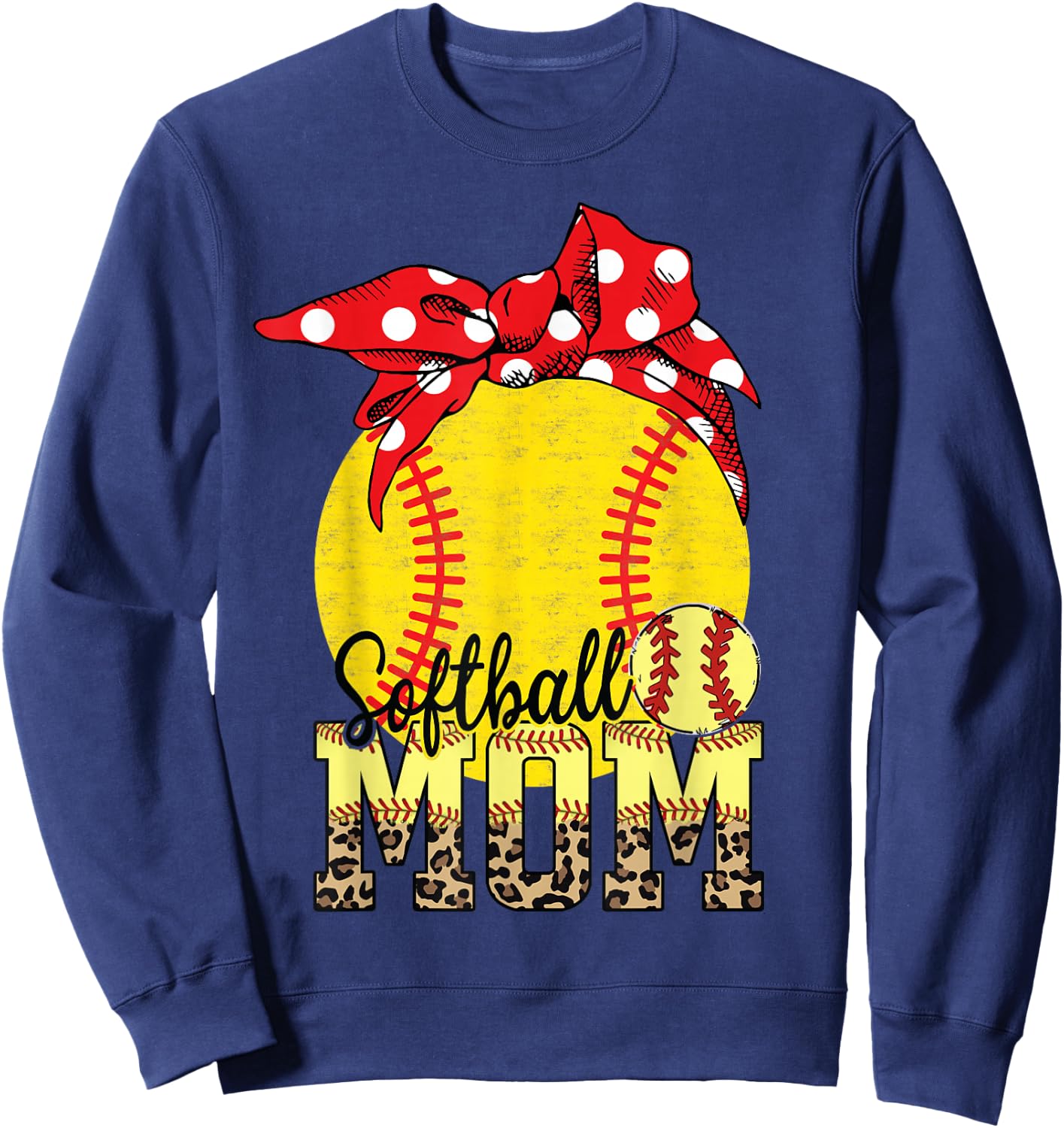 Softball Mom Messy Bun Leopard Softball Mothers Day Sweatshirt - Sweatshirt | Navy
