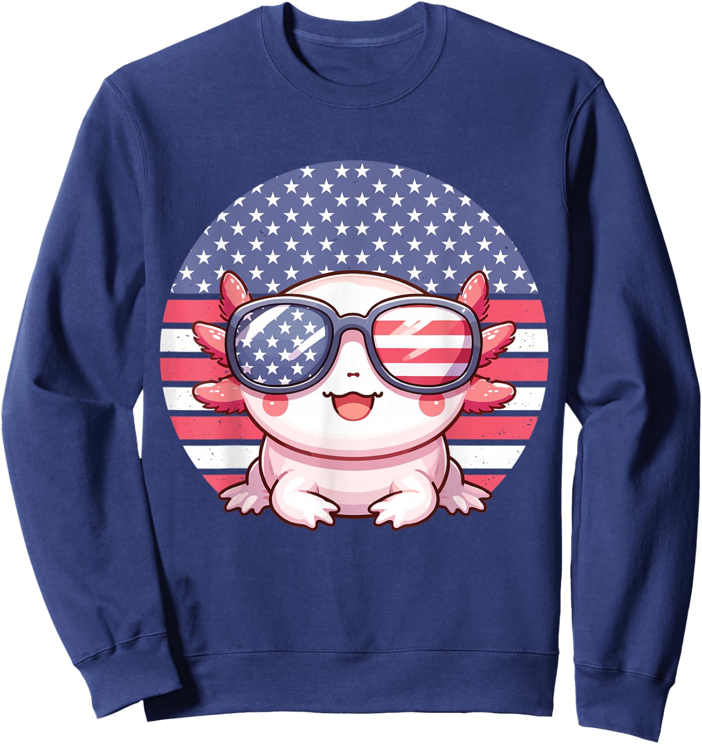 Funny Axolotl American Flag 4th of July Axolotl Girls Kids Sweatshirt - Sweatshirt | Navy
