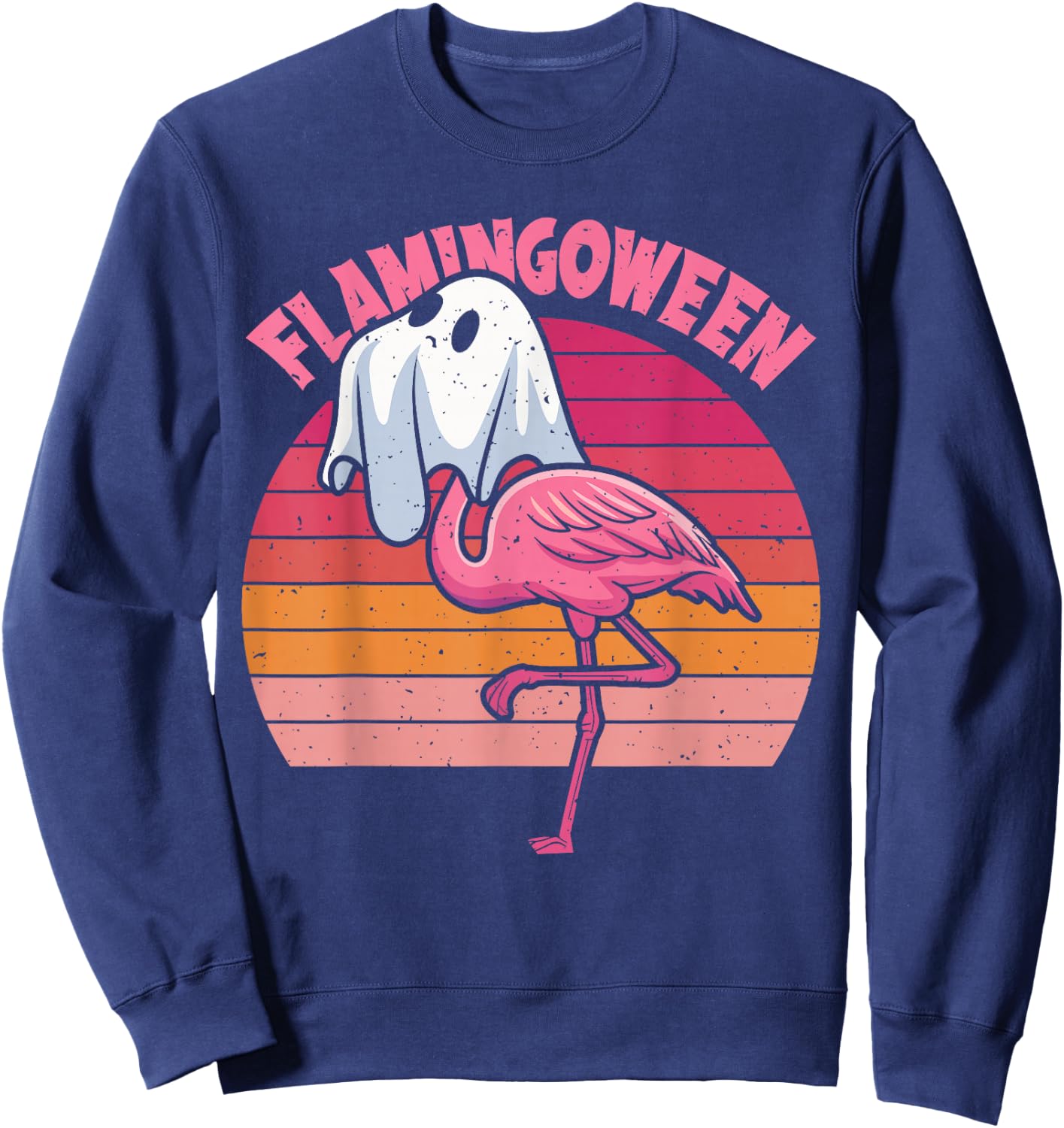 Happy Flamingoween Pink Flamingo Halloween Skeleton Spooky Sweatshirt - Sweatshirt | Navy