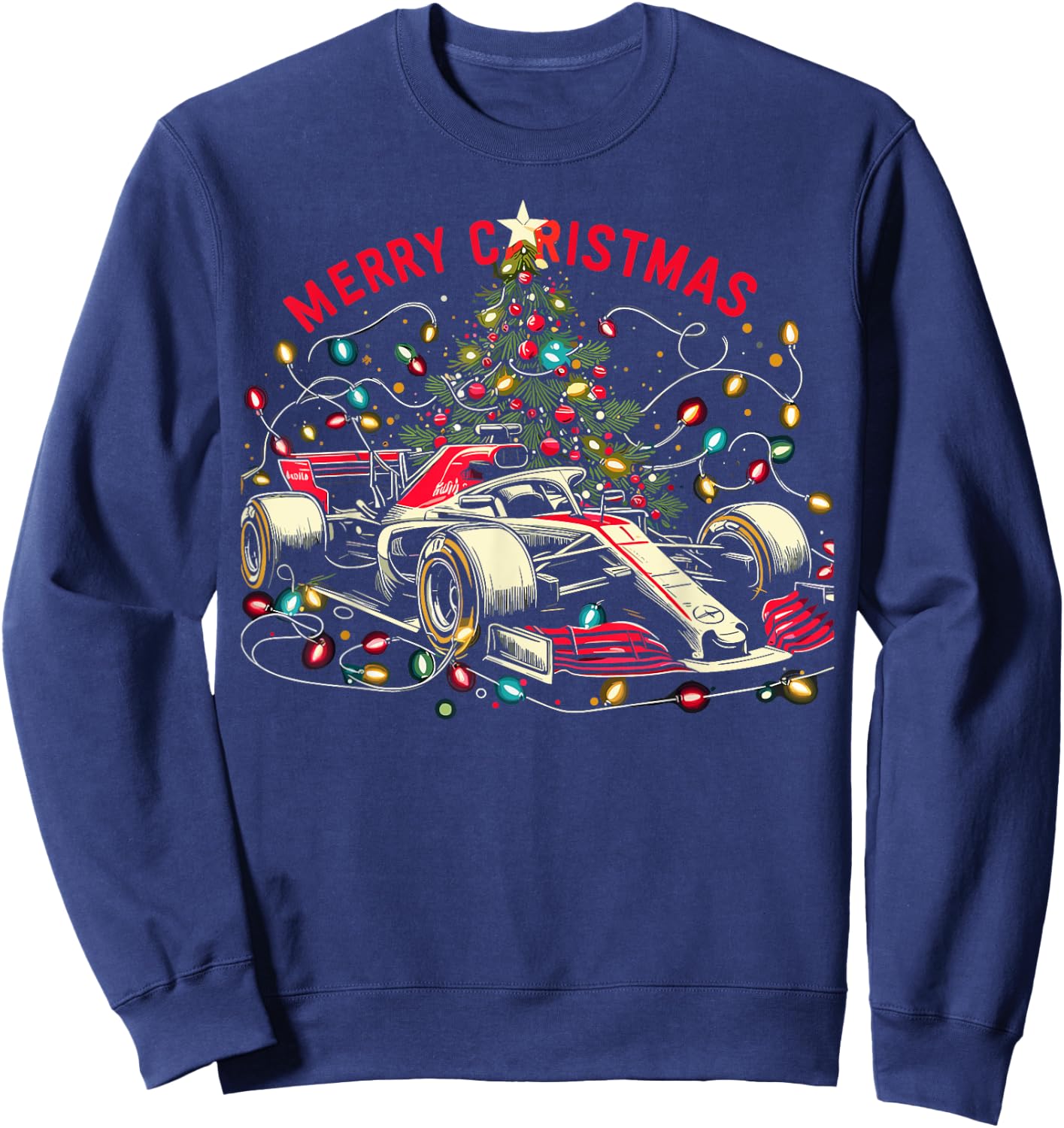 Car Race Christmas Pajamas - Santa Race Car Pjs Sweatshirt - Sweatshirt | Navy
