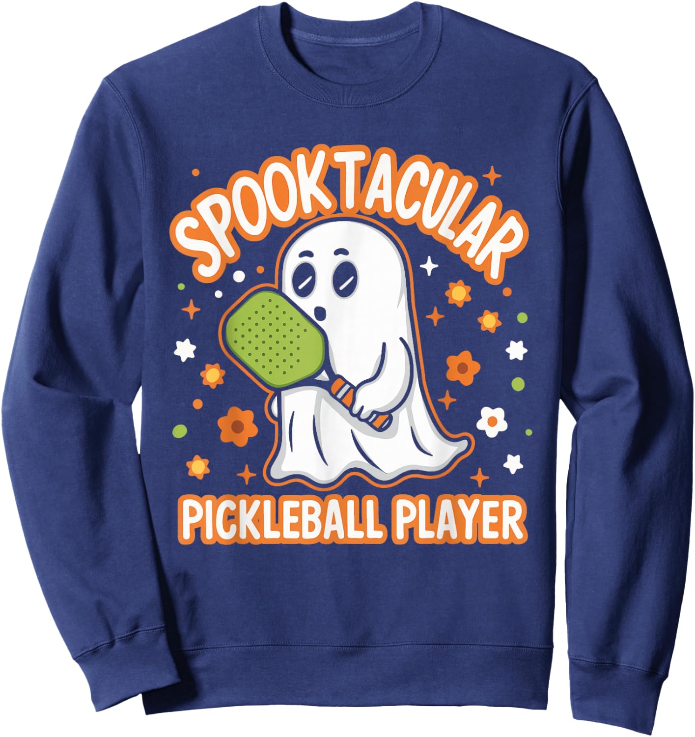 Spooktacular Pickleball Player Ghost Pumpkin Sweatshirt - Sweatshirt | Navy