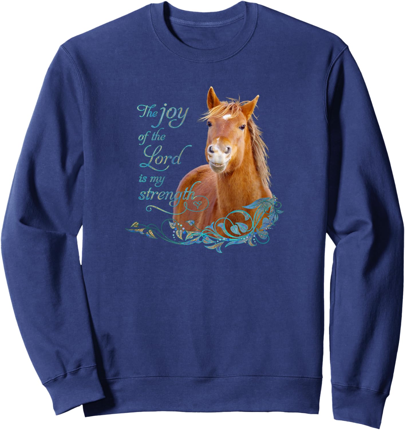 Christian Bible Verse Smiling Horse Sweatshirt - Sweatshirt | Navy