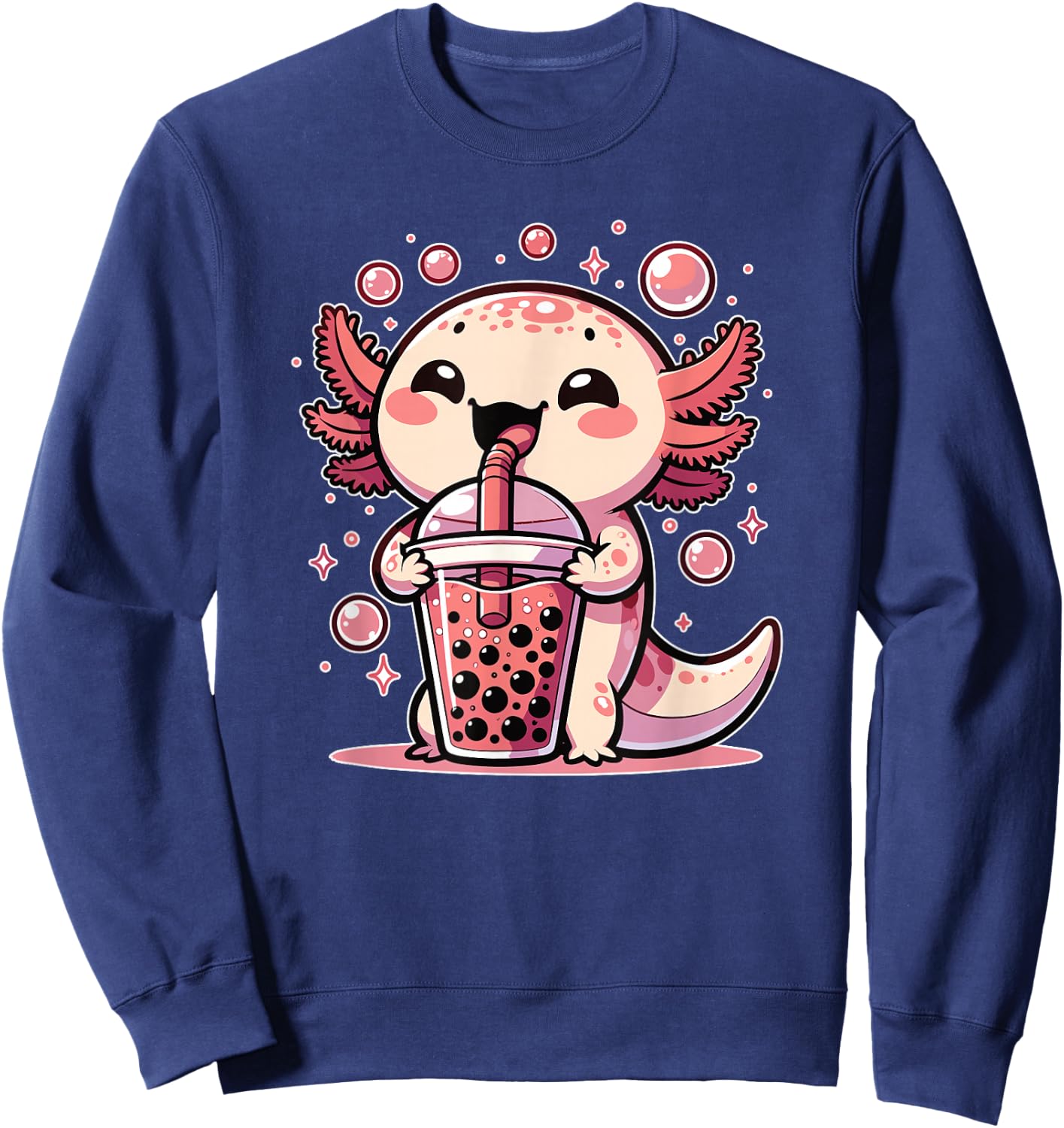 Kawaii Axolotls Bubble Tea Boba Axolotl Sweatshirt - Sweatshirt | Navy