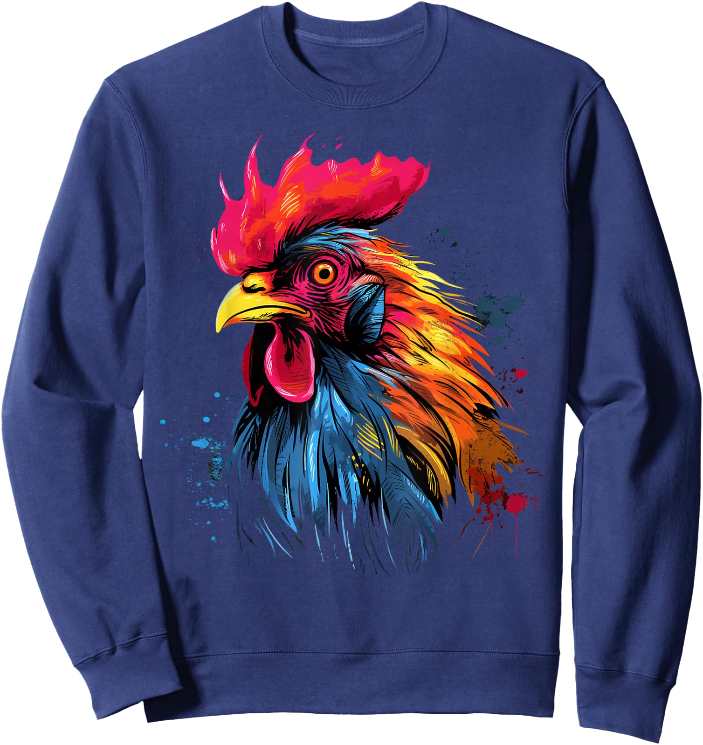 Cool Rooster on Colorful Painted Rooster Sweatshirt - Sweatshirt | Navy
