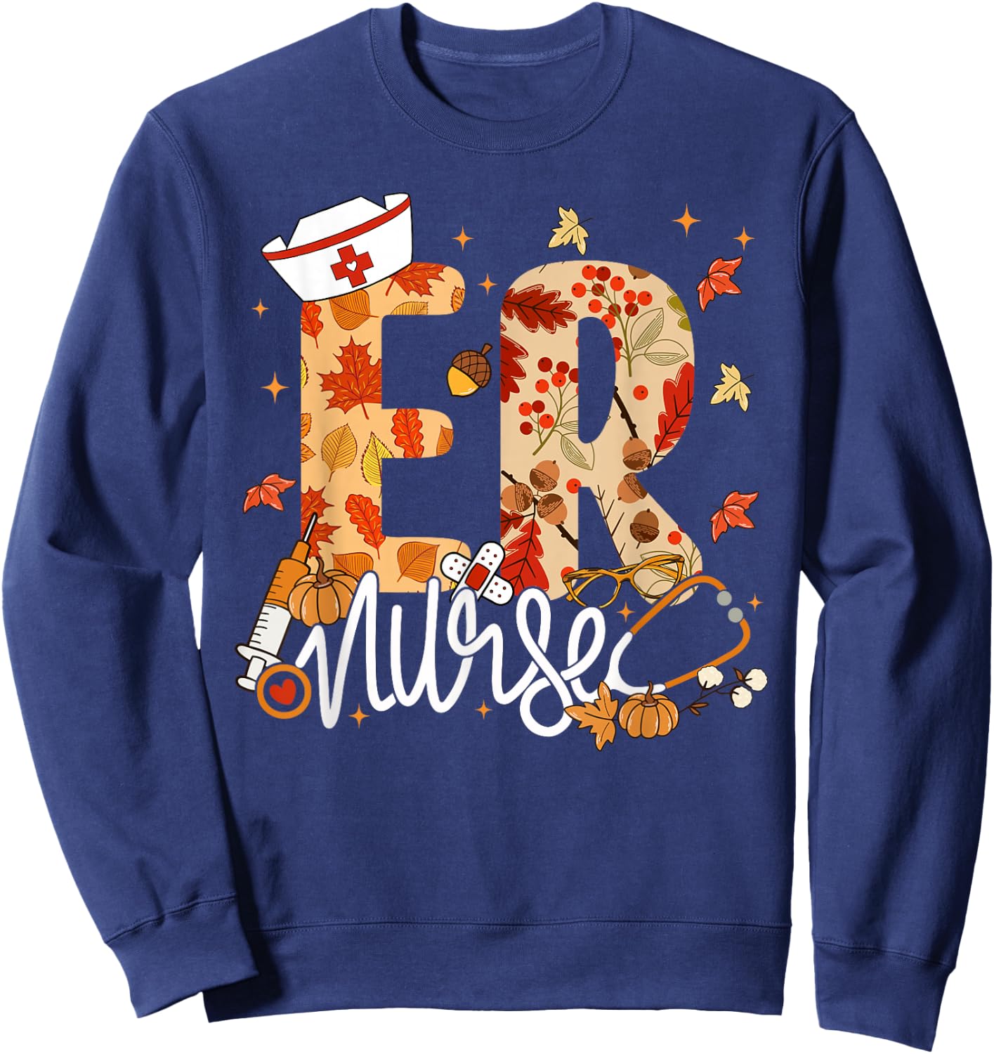 Stethoscope ER Nurse Fall Yall Autumn Leaves Thanksgiving Sweatshirt - Sweatshirt | Navy