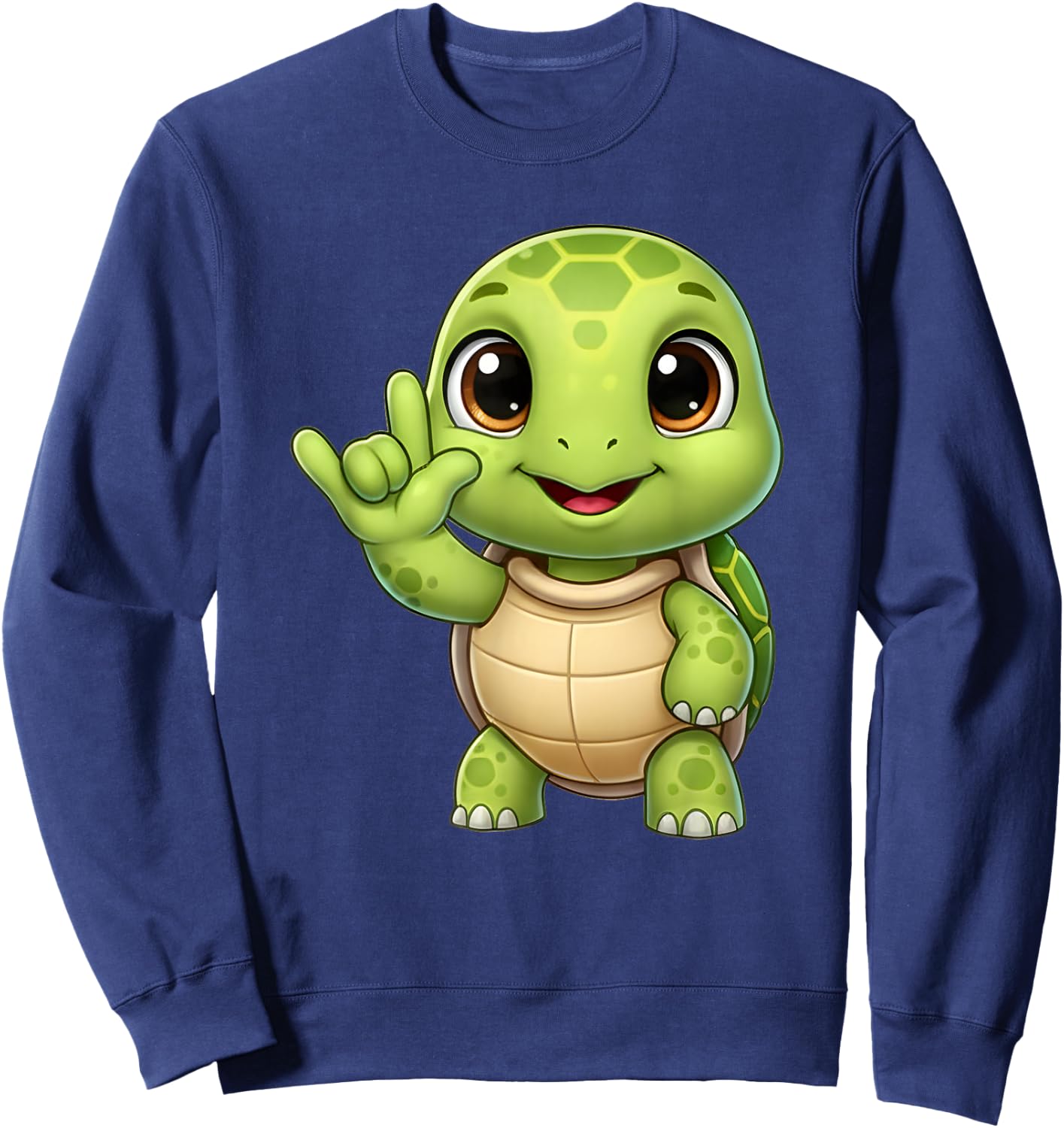 Turtle Love You ASL Sign Language Cute Sea Turtle Sweatshirt - Sweatshirt | Navy