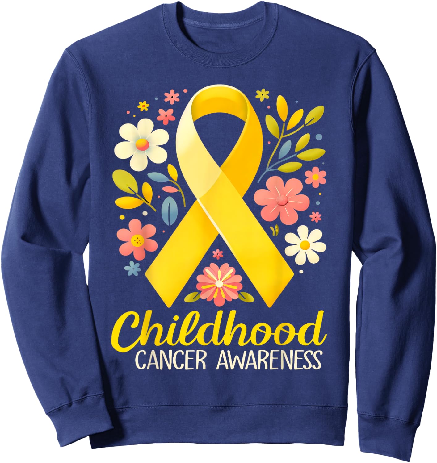 Gold Ribbon Childhood Cancer Awareness Girls Kids Women Sweatshirt - Sweatshirt | Navy