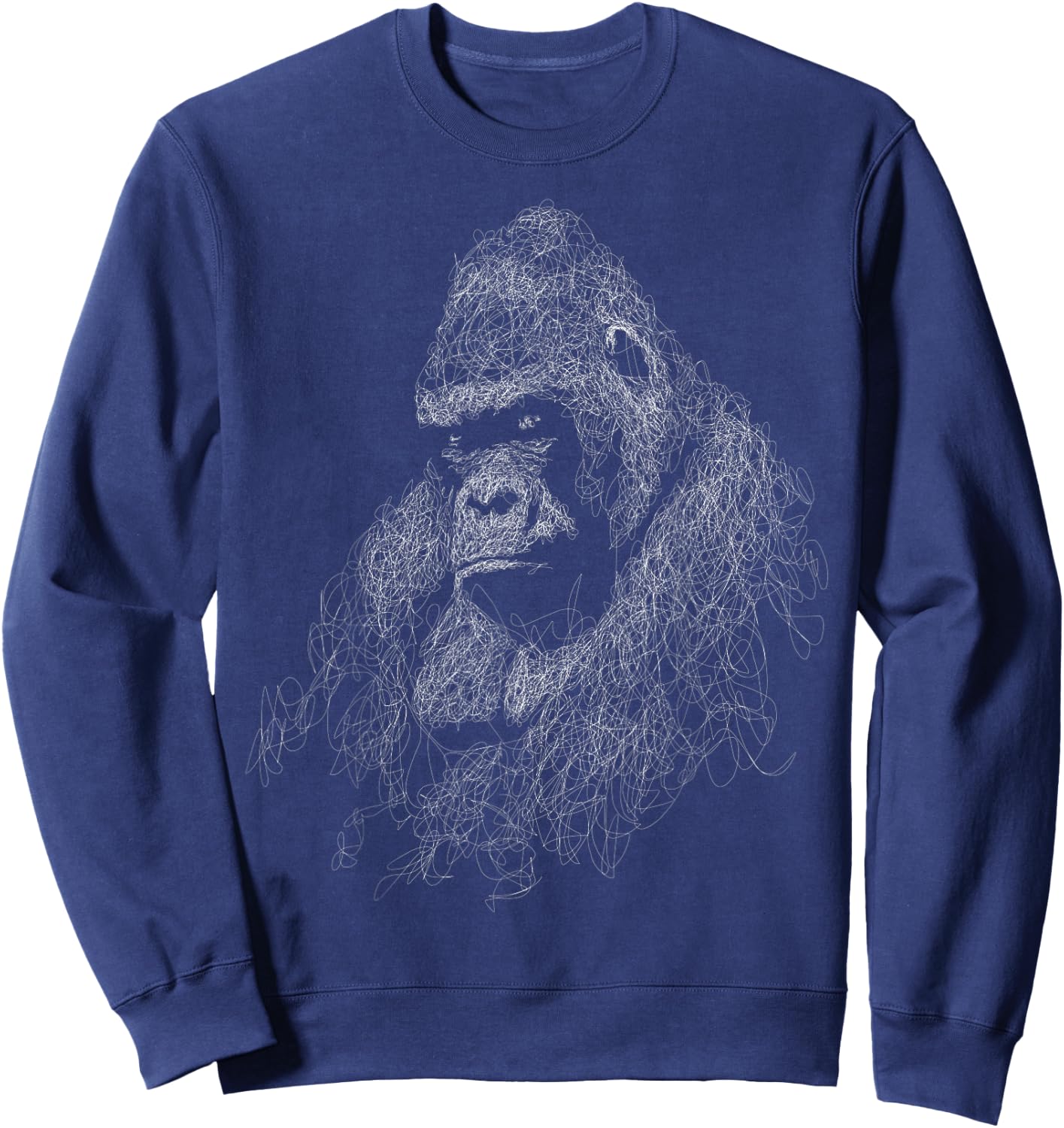 gorilla face scribble art head for lover Silverback animals Sweatshirt - Sweatshirt | Navy