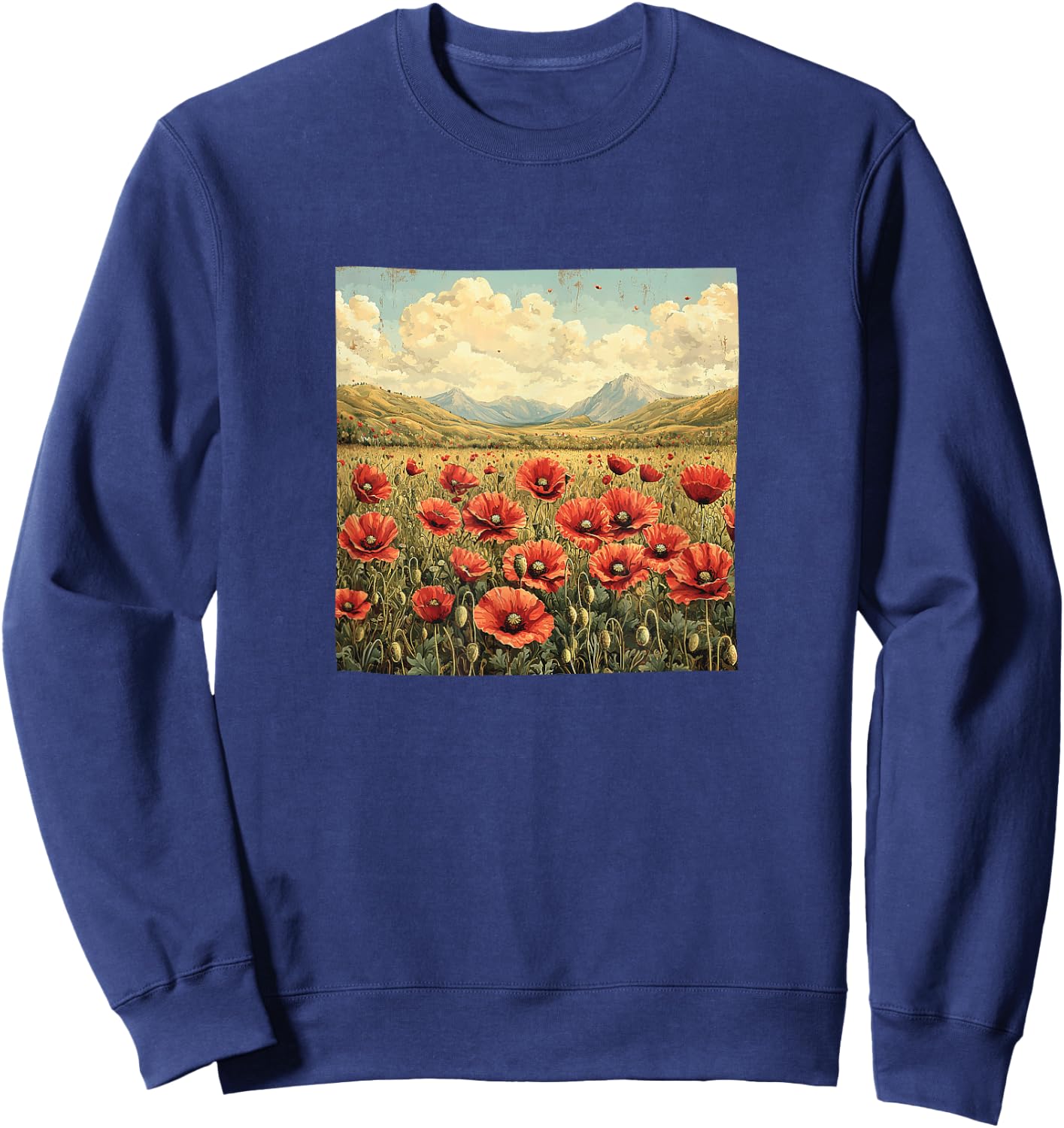 Vintage Landscape with Poppies Sweatshirt - Sweatshirt | Navy