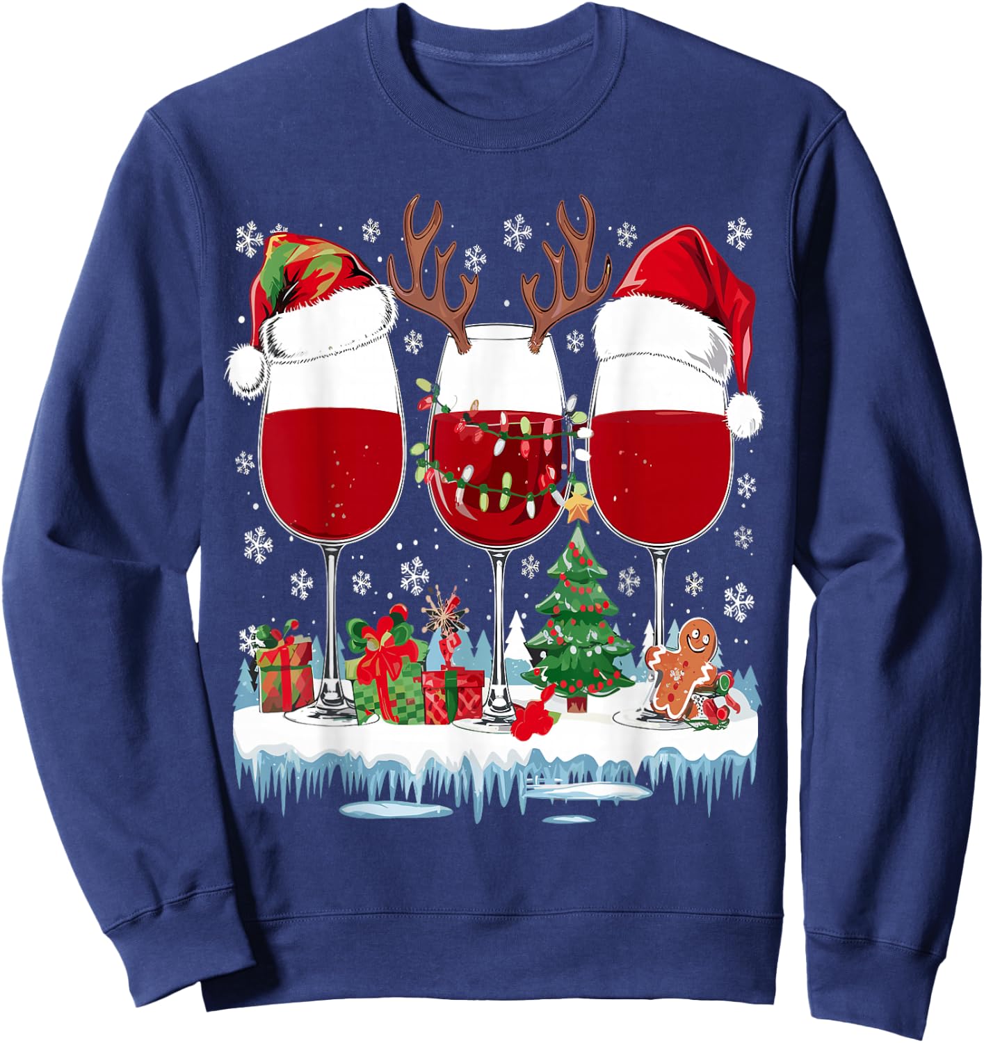 Santa Hat Funny Wine Glass Santa Hat Women , Black, S Sweatshirt - Sweatshirt | Navy