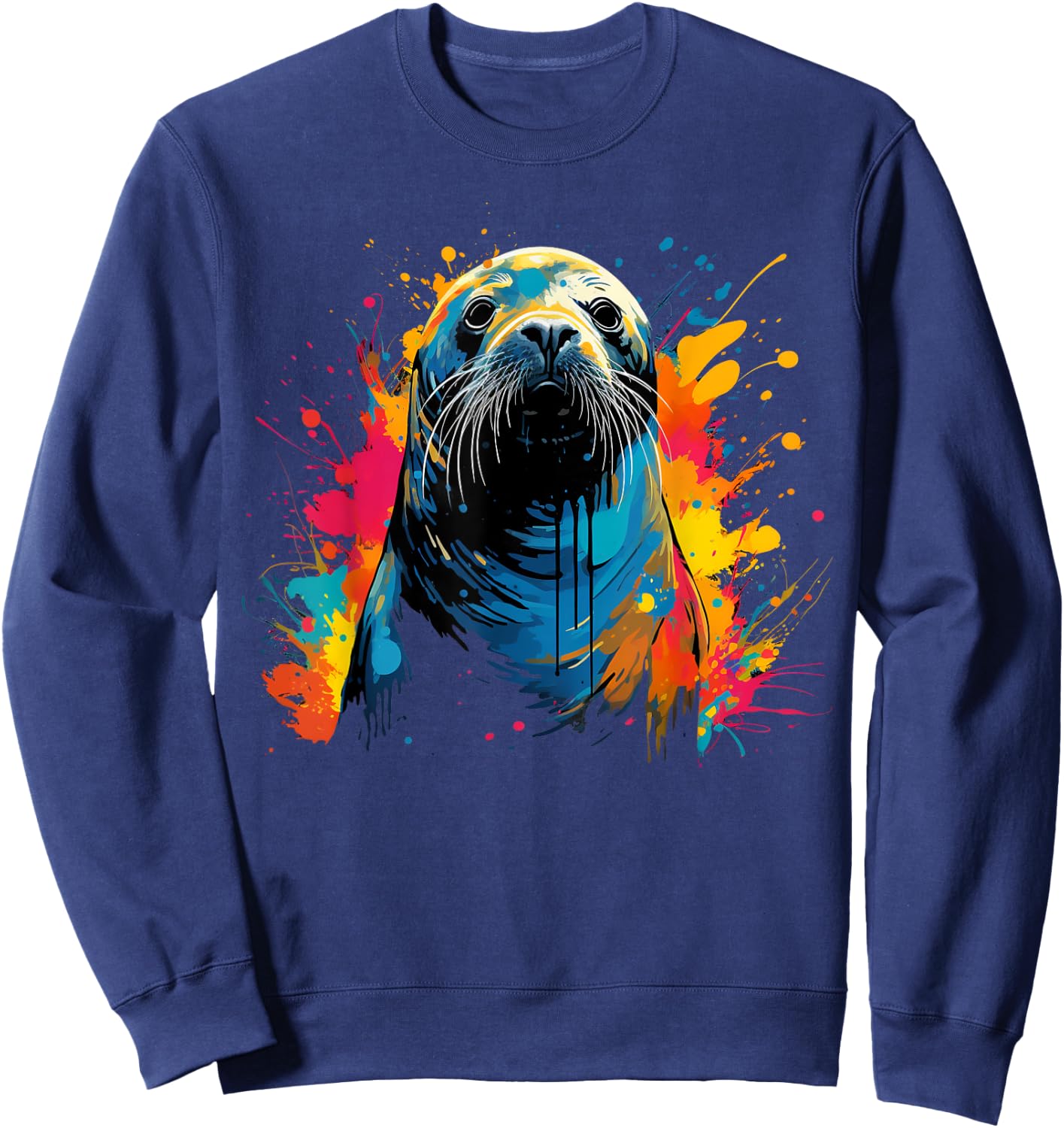 Artistic Colorful Pop Art painted Seal Sweatshirt - Sweatshirt | Navy