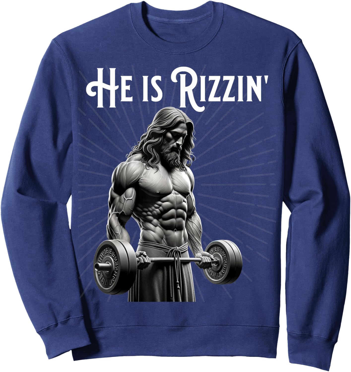 Gym Lifting Ripped Muscles He is Rizzin Jesus Weightlifting Sweatshirt - Sweatshirt | Navy