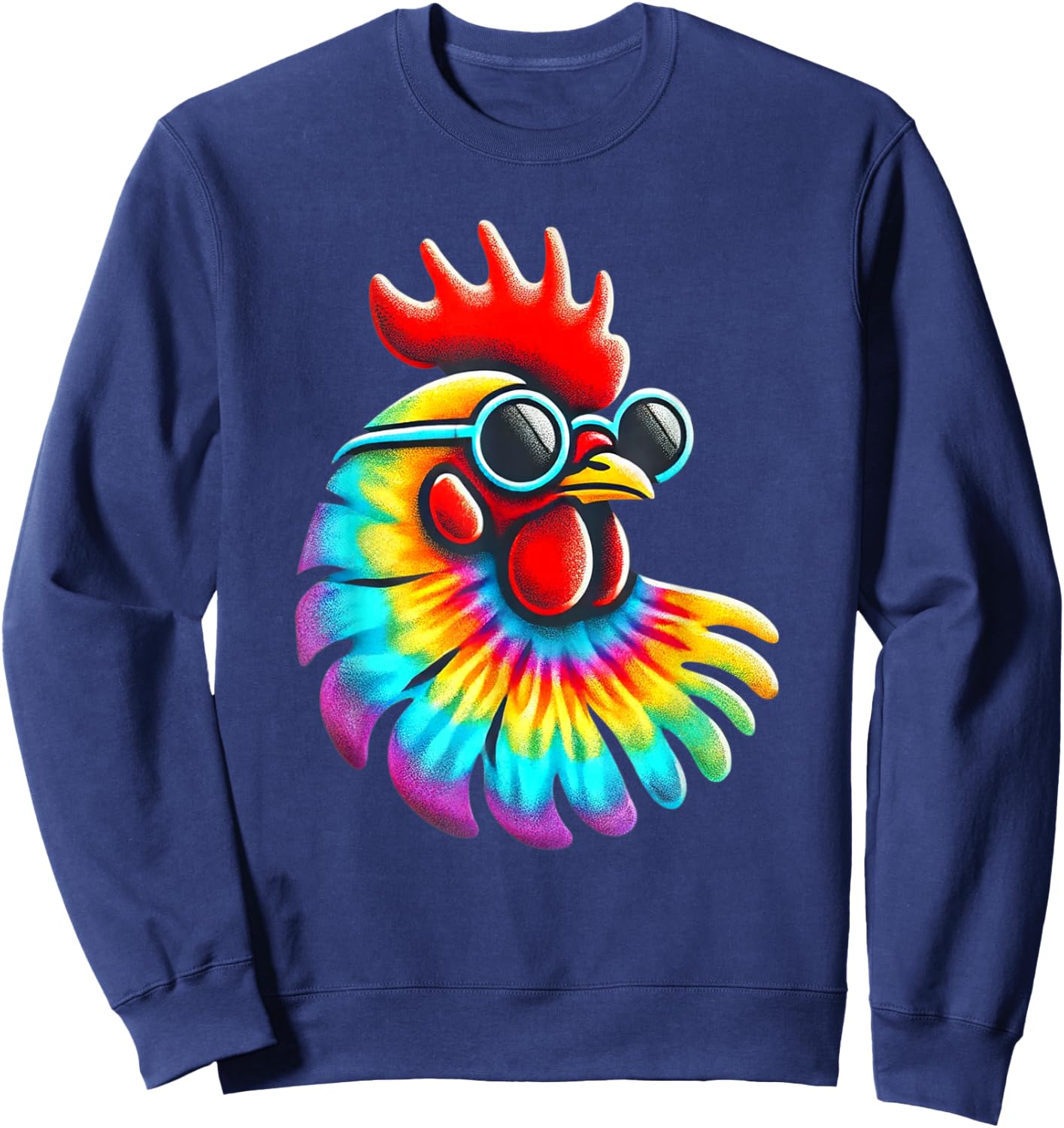Tie Dye Art Sunglasses Farm Rooster Hen Poultry Chicken Sweatshirt - Sweatshirt | Navy