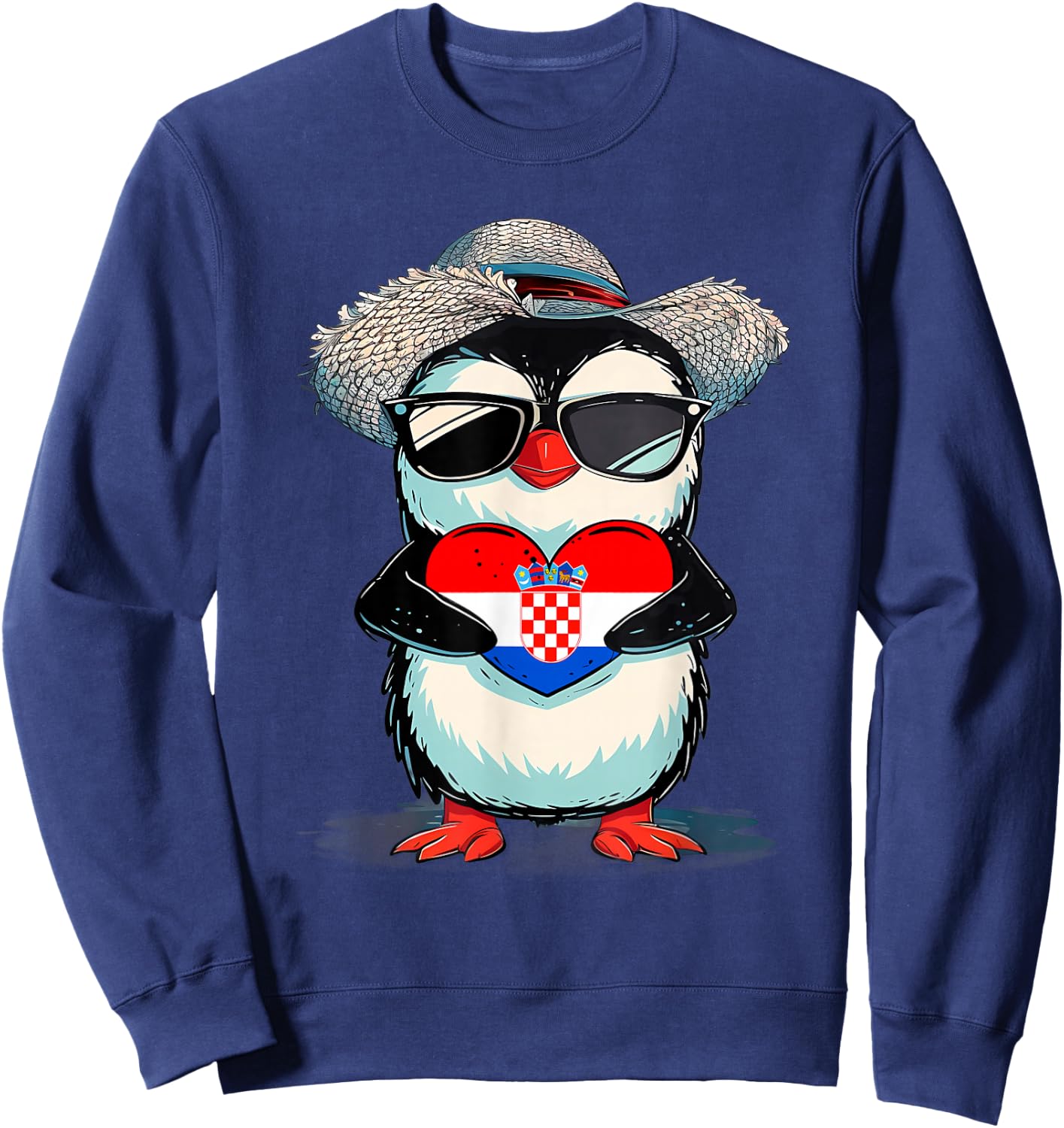 Croatia Flag Cute Penguin Croatian Pride Croatian Roots Sweatshirt - Sweatshirt | Navy