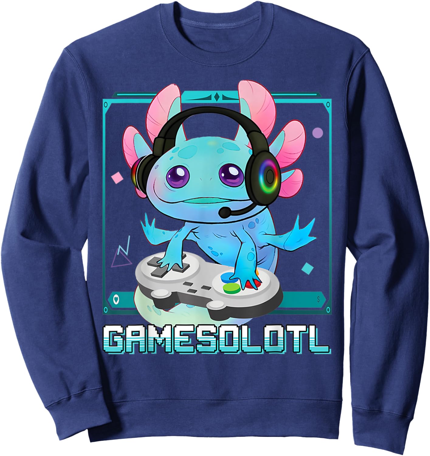 Gamesolotl Axolotl Video Gamer Kawaii Pastel Goth Cute Anime Sweatshirt - Sweatshirt | Navy