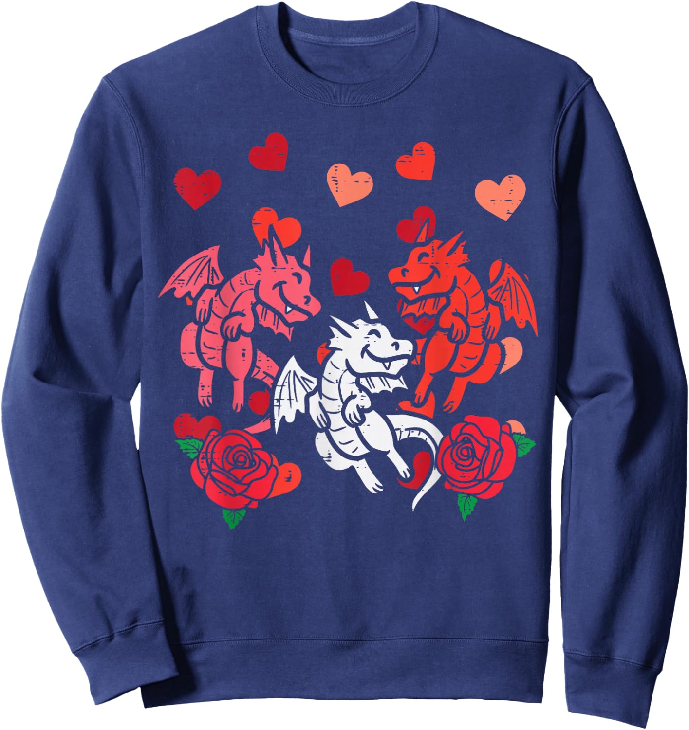 Valentines Day Dragons Hearts Funny Women Girls Kids Toddler Sweatshirt - Sweatshirt | Navy