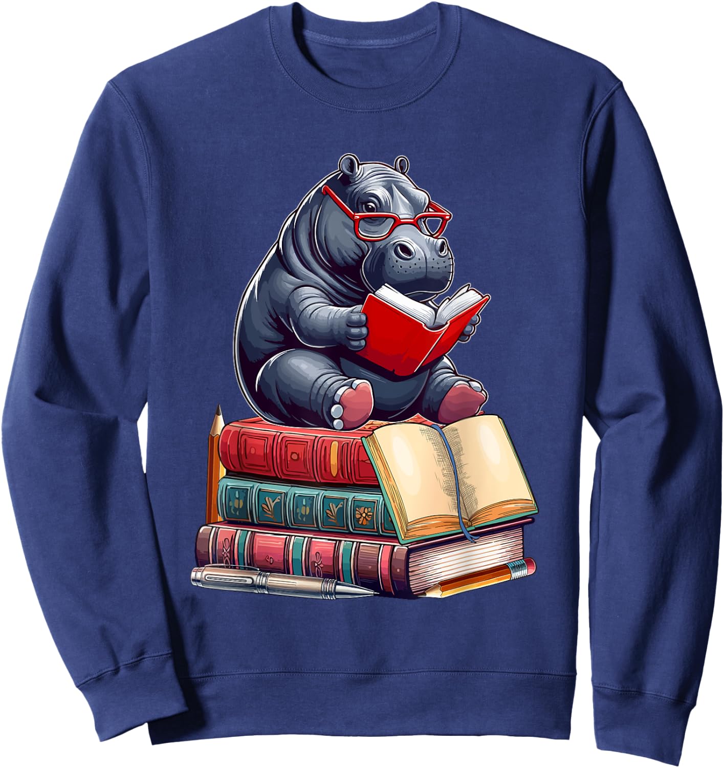 Hippo Reading Books Matching Bookworm Readers Librarian Sweatshirt - Sweatshirt | Navy