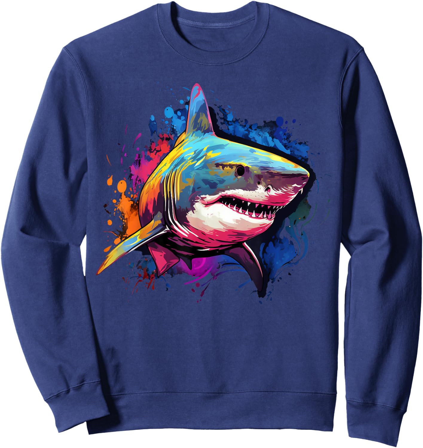 Cool Shark on colorful painted Shark Sweatshirt - Sweatshirt | Navy