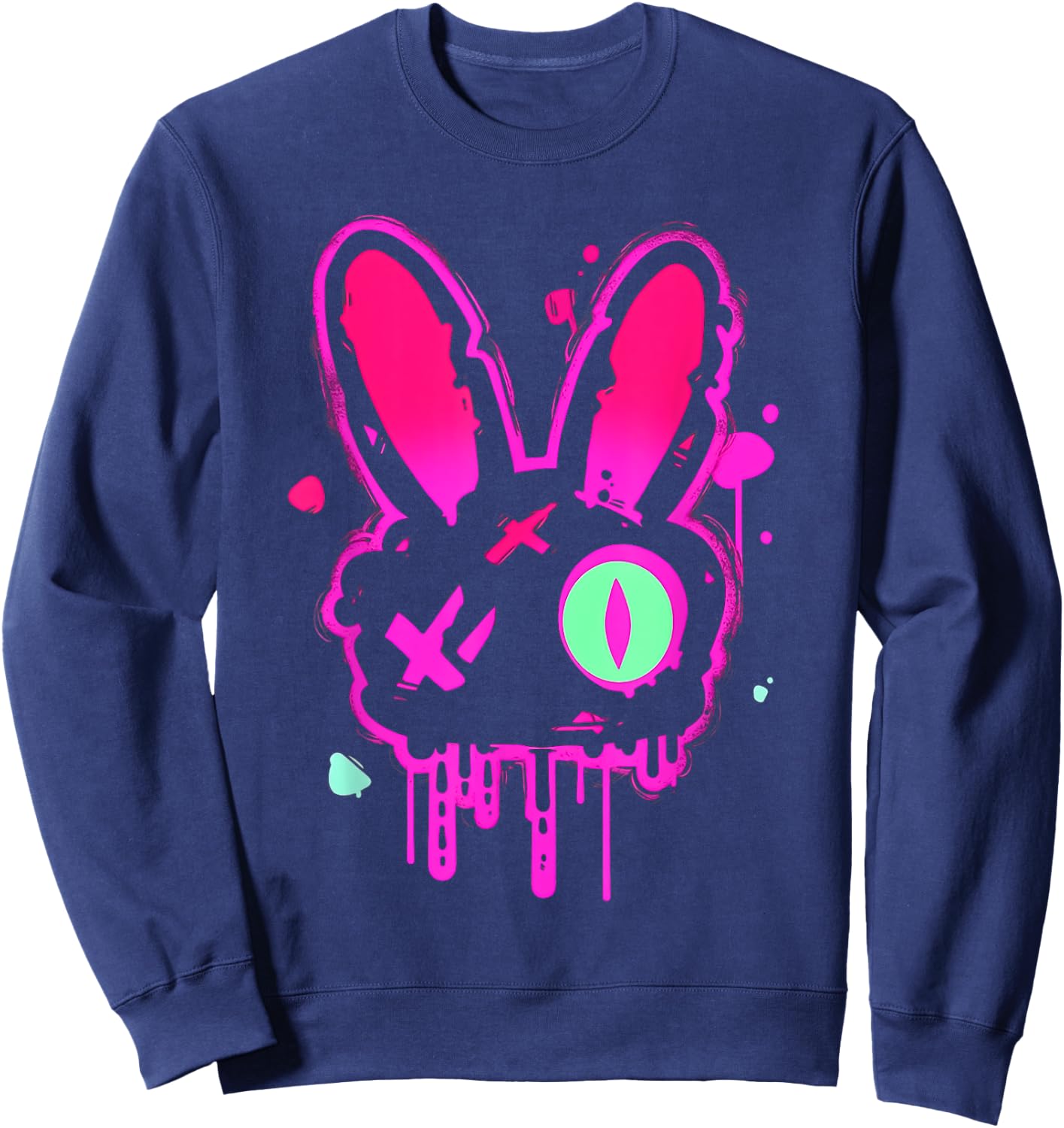 Grunge Graffiti Rabbit | Pastel Goth Punk Edgy Psychedelic Sweatshirt - Sweatshirt | Navy