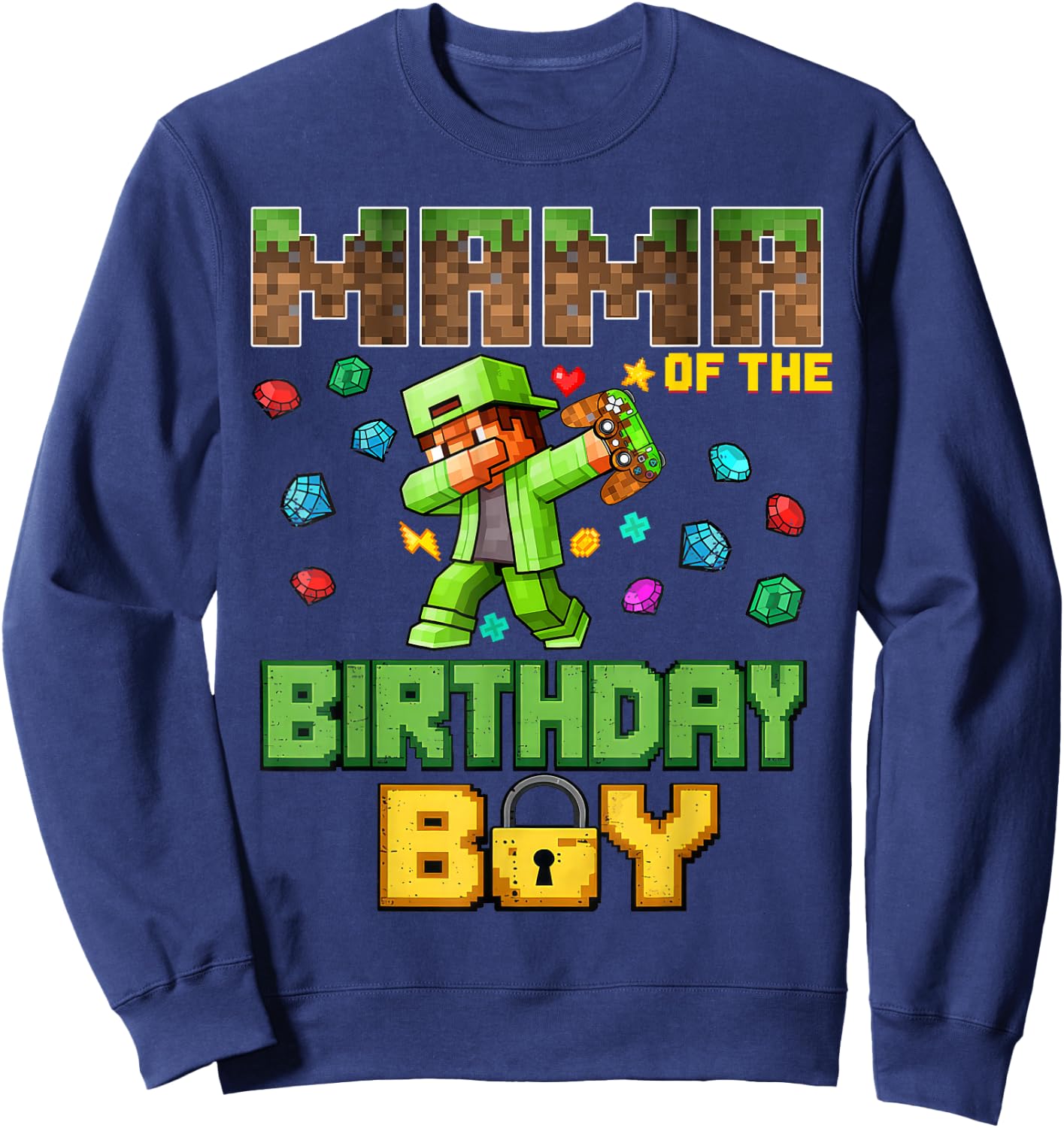 Mom Mama of The Birthday Boy Video Gamer Pixel Dab Number Sweatshirt - Sweatshirt | Navy