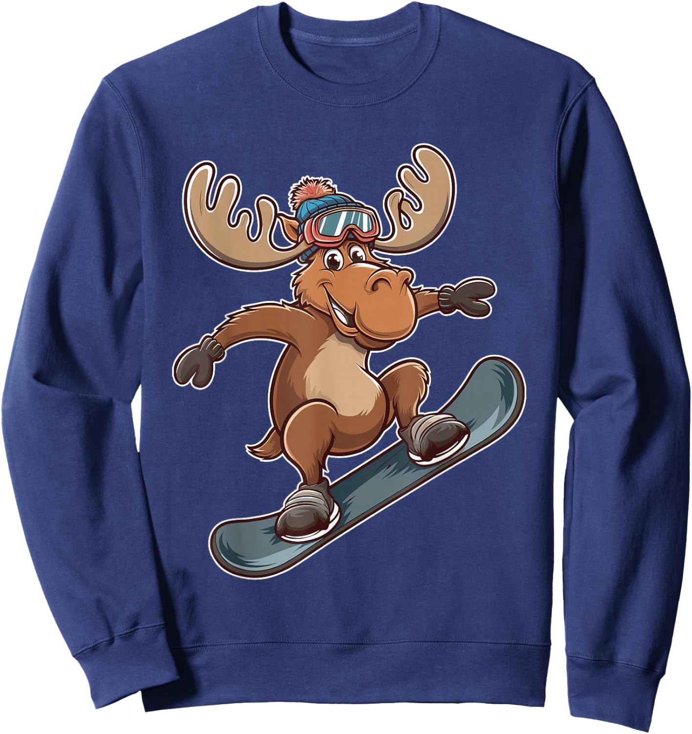 Cool Moose Snowboarding Adventure Graphic Sweatshirt - Sweatshirt | Navy