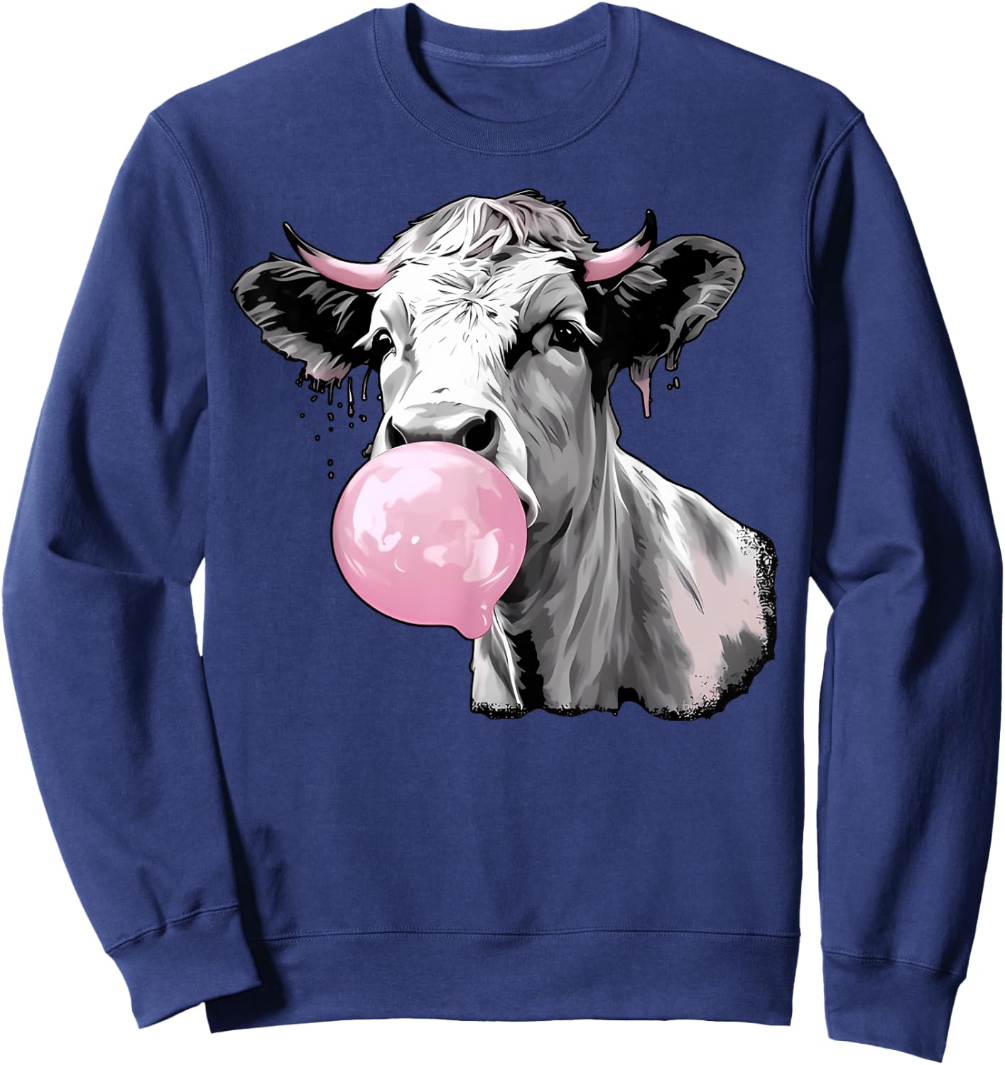 Cow Blowing Bubble Gum Cow Lovers Owners Farmers Sweatshirt - Sweatshirt | Navy