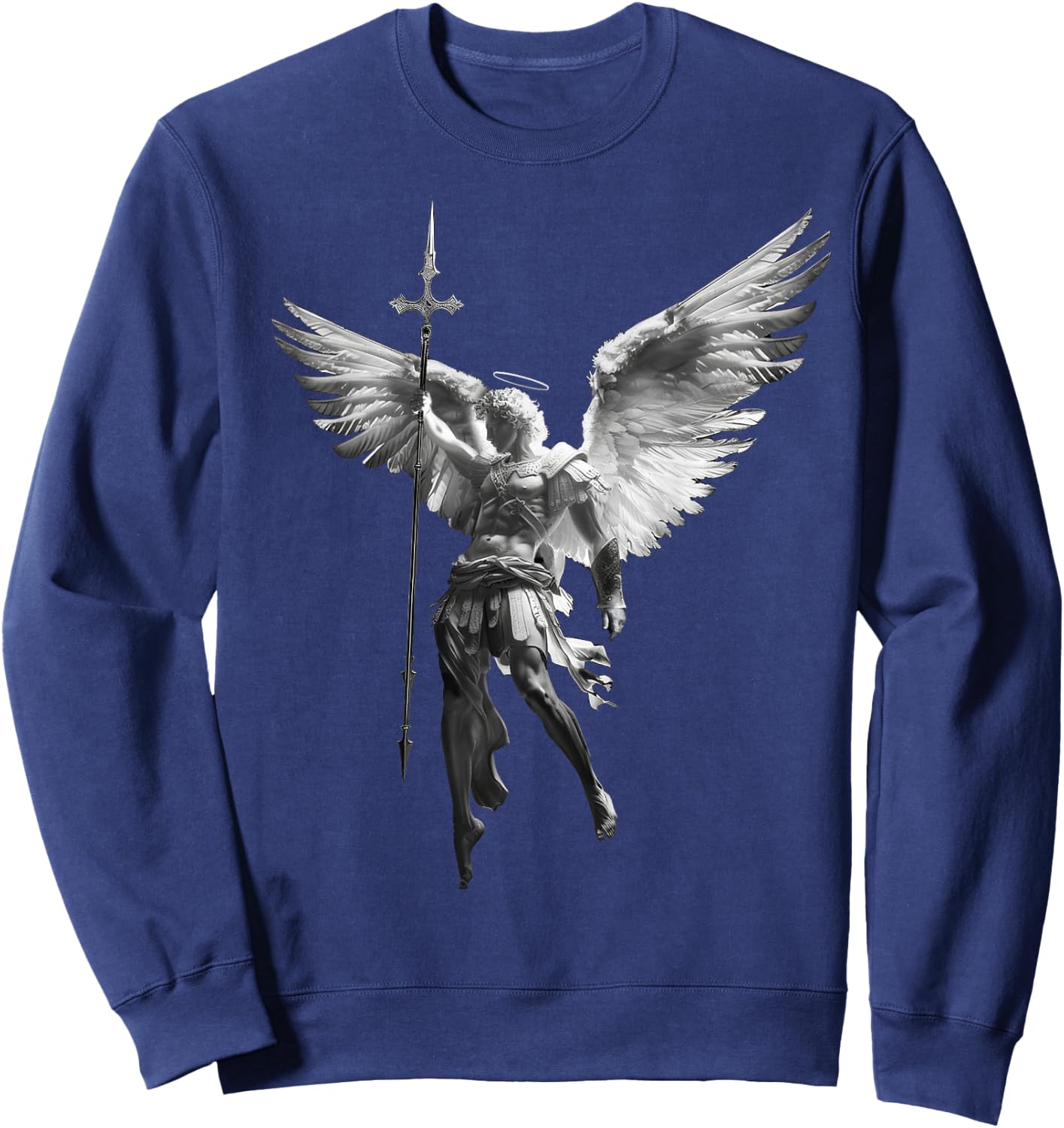 with German Text "Gottes Engel Michael Archangel with Spear Cross and Wings, black Sweatshirt - Sweatshirt | Navy