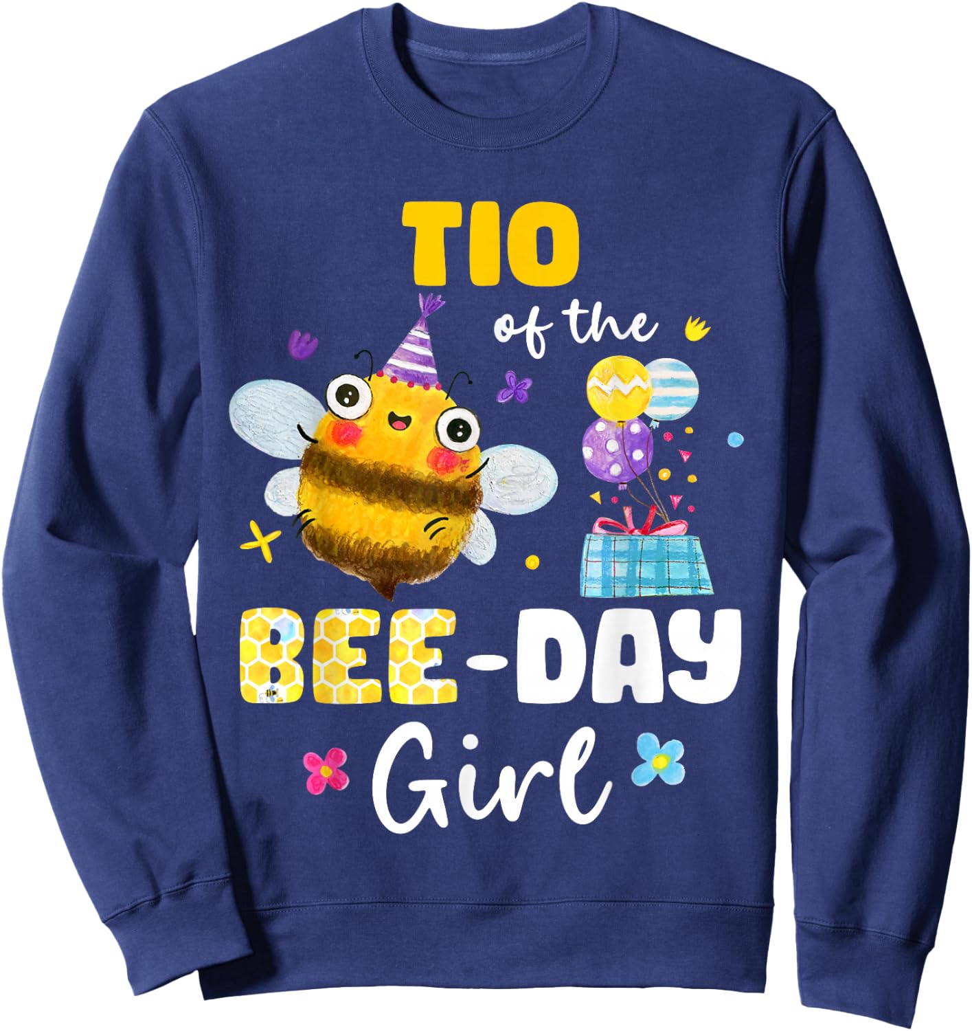Tio Of Bee-Day Girl Birthday Party Matching Family Sweatshirt - Sweatshirt | Navy