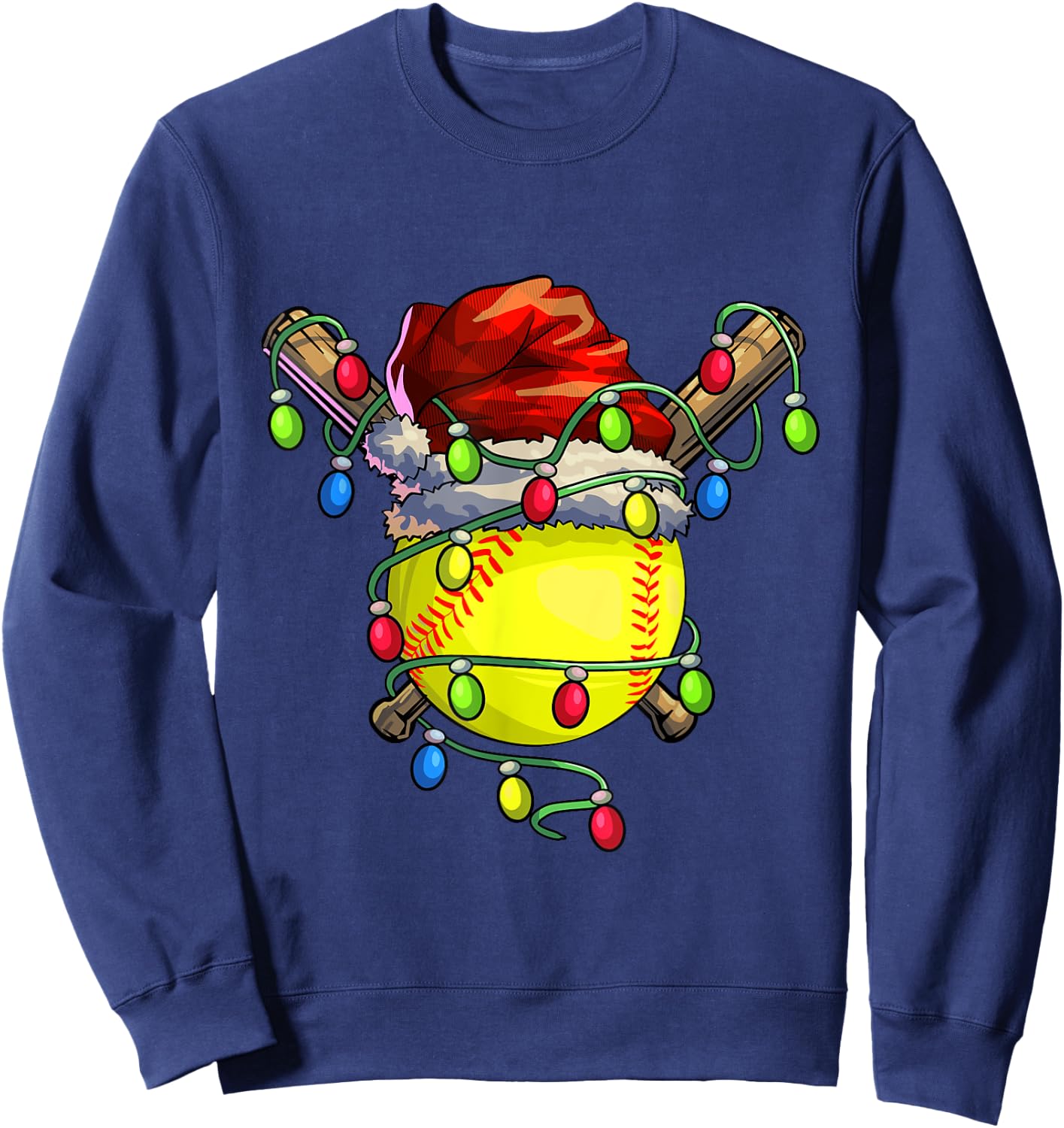 Christmas Softball Xmas Christmas Lights Softball Player Sweatshirt - Sweatshirt | Navy