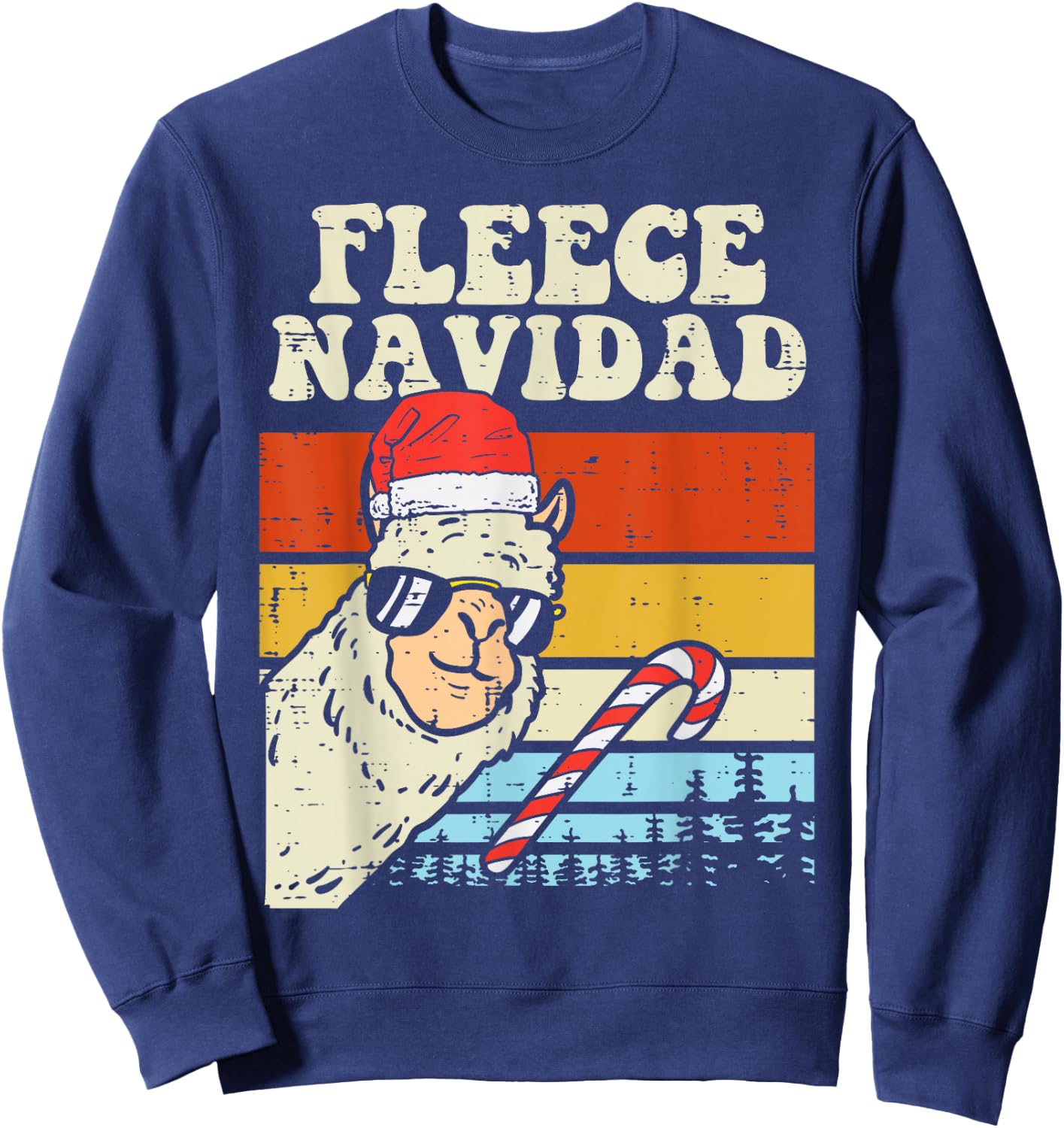 Santa Llama Fleece Navidad Alpaca Christmas Xmas Sweatshirt - Sweatshirt | Navy