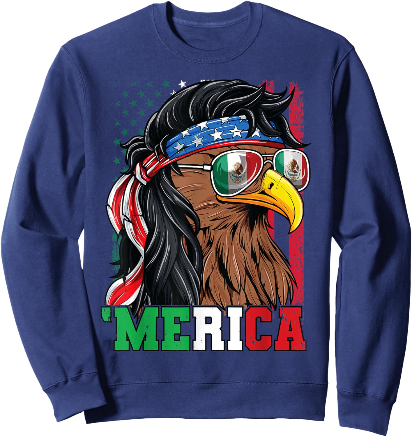 Mexican American Shirt 4th of July Mexican Merica Eagle Sweatshirt - Sweatshirt | Navy