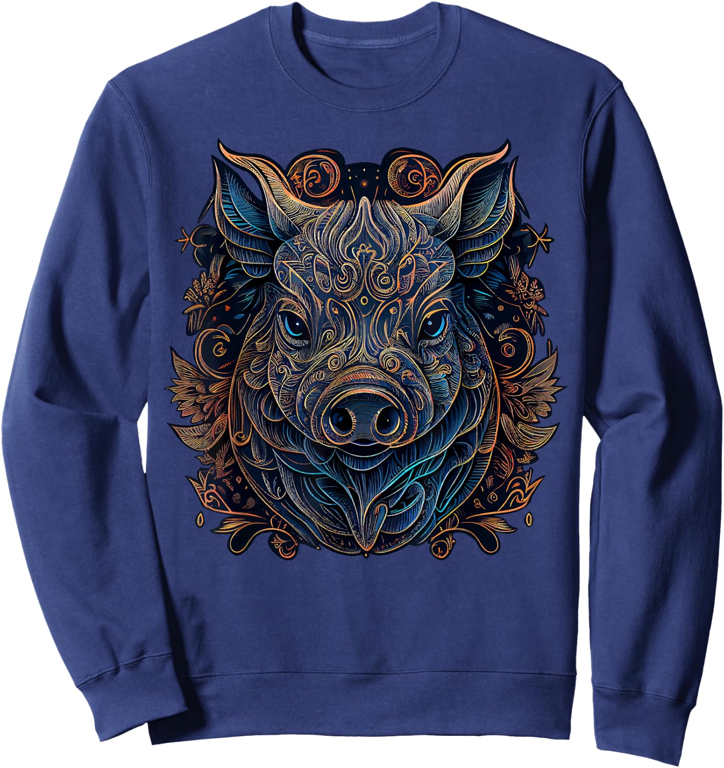 Chinese Zodiac Symbol Boar Animal Pig Astrology , Kids, -Adults, Short Sleeve, Black, Small, Classic Fit, Modern, Graphic, T Back, Cotton 60%, Polyester 40% Sweatshirt - Sweatshirt | Navy