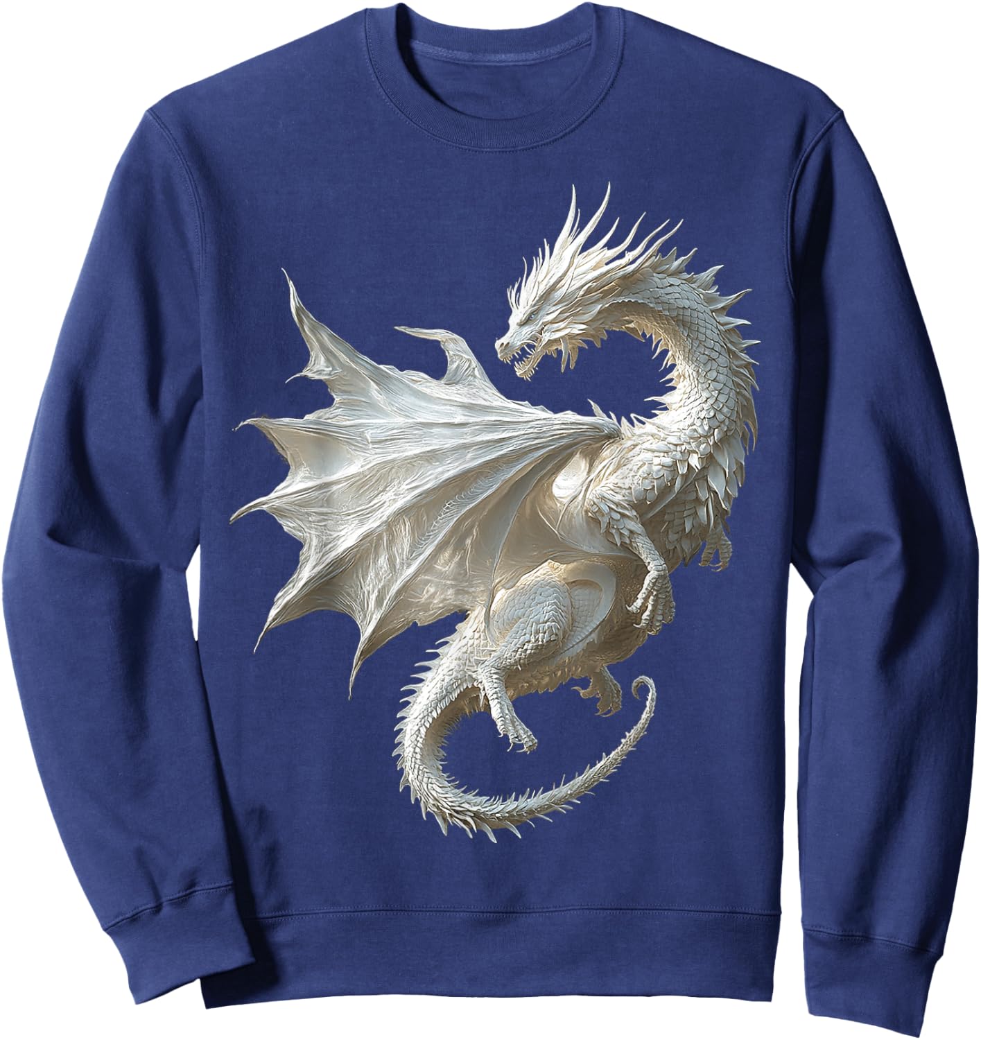 Mythical illustration of the white dragon , Black, S Sweatshirt - Sweatshirt | Navy