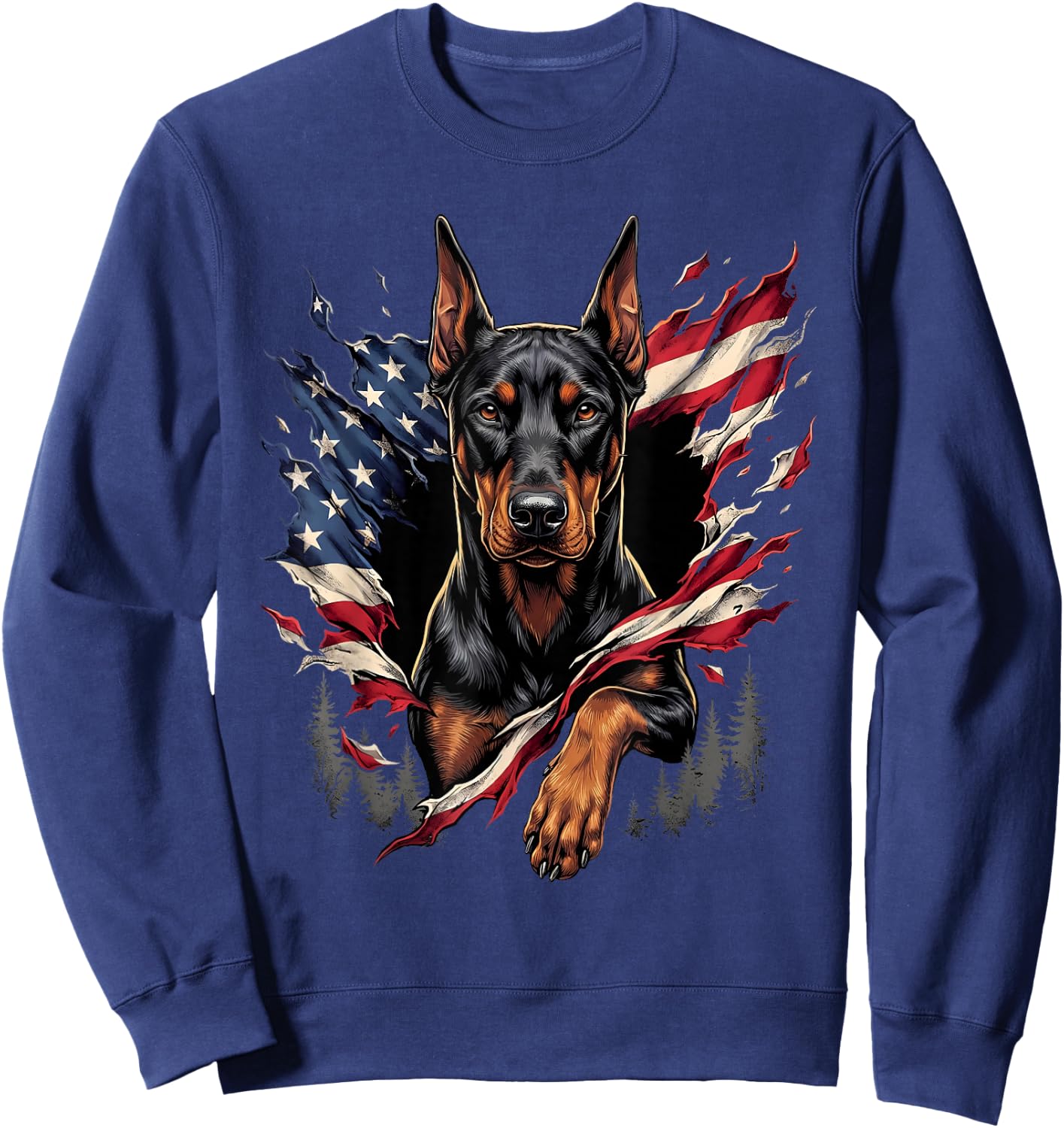 Doberman Dog Patriotic American Flag 4th of July USA Sweatshirt - Sweatshirt | Navy